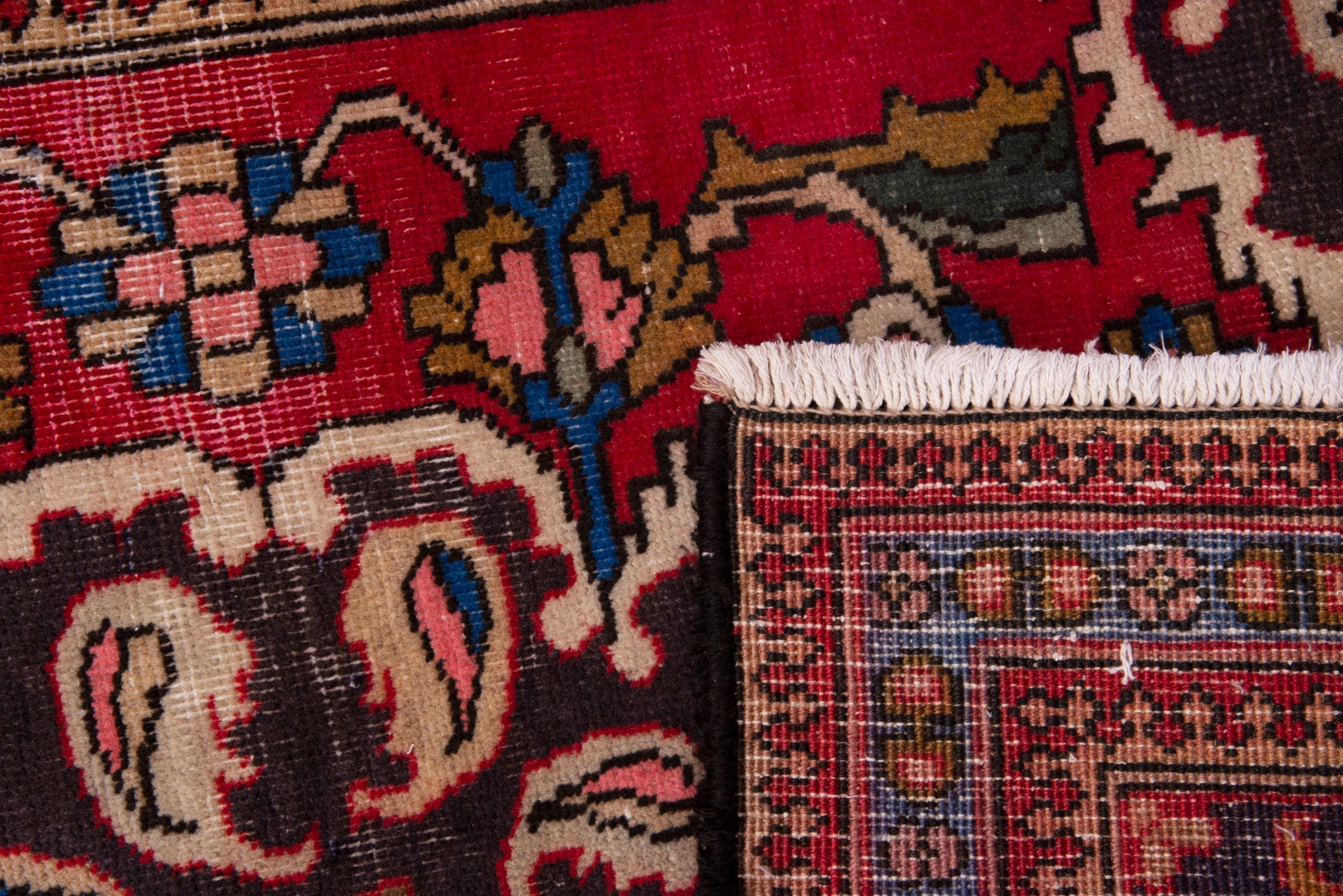 Persian Tabriz accent rug in deep red and denim, view 7 of 7
