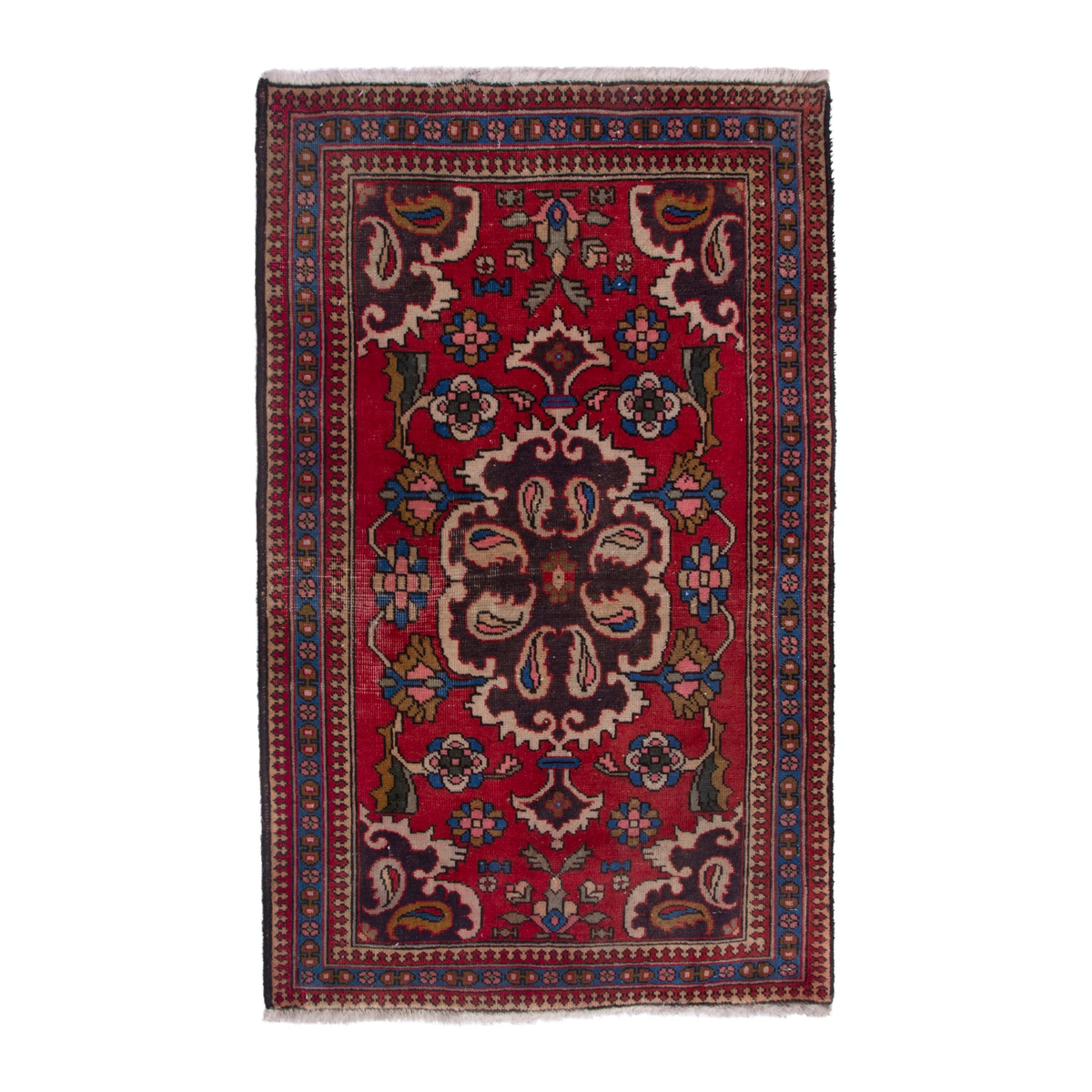 Persian Tabriz accent rug in deep red and denim, 2'4" x 3'1"
