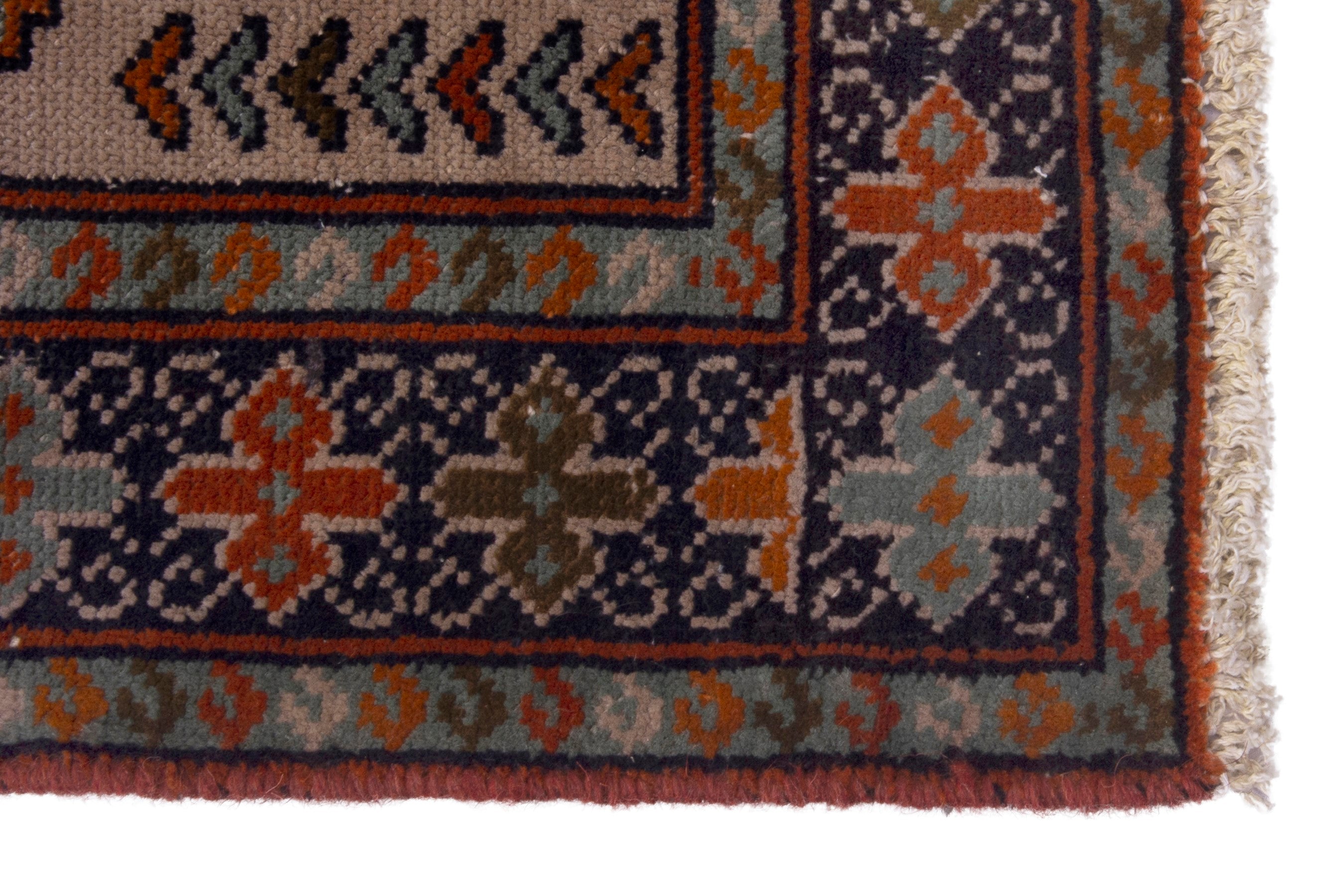 Persian Torkaman accent rug in cream and deep red, view 4 of 6