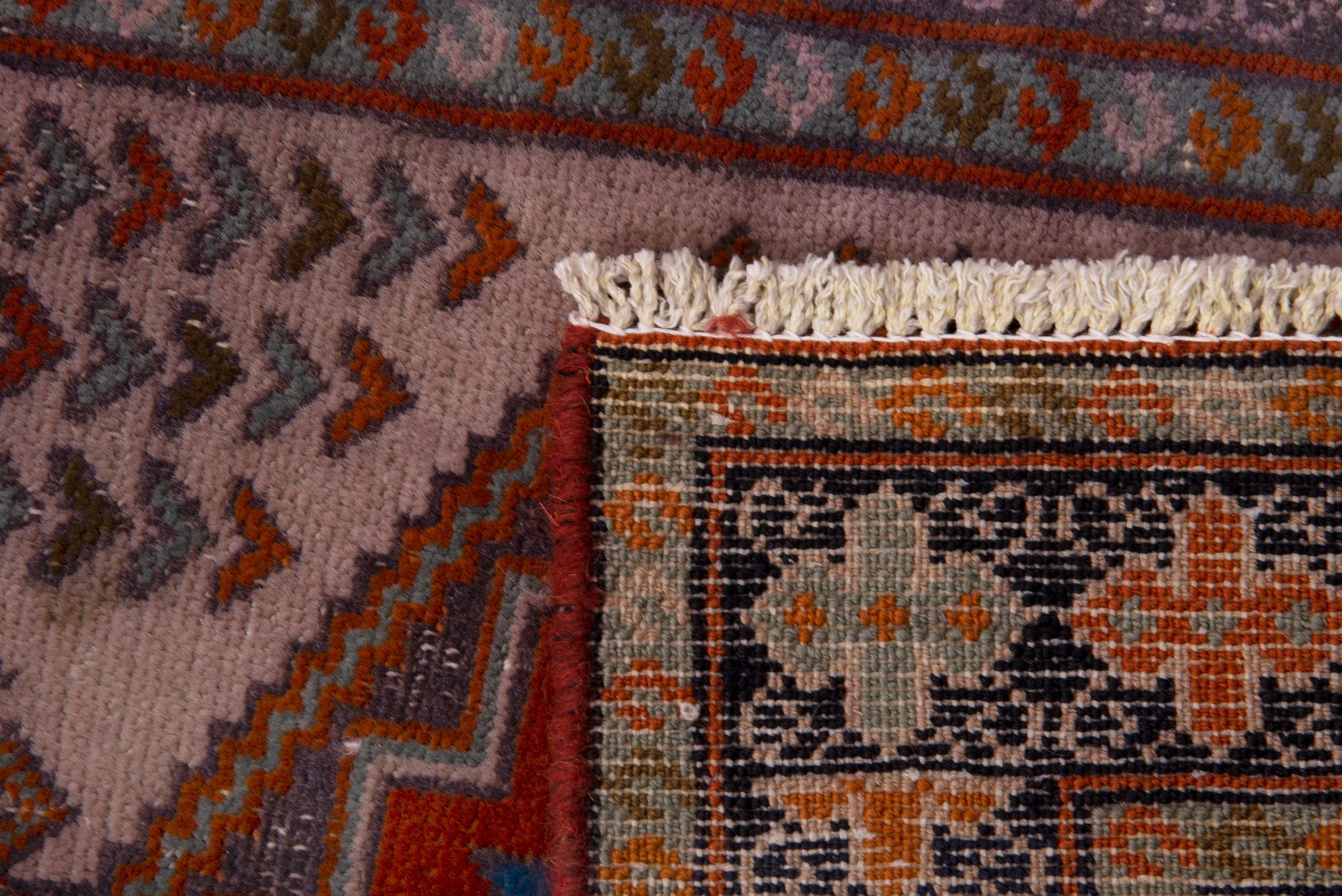 Persian Torkaman accent rug in cream and deep red, view 6 of 6