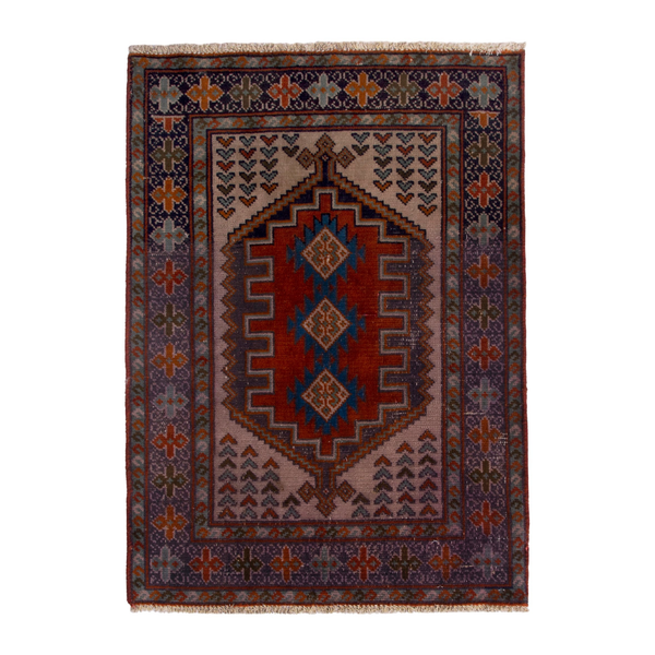 Persian Torkaman accent rug in cream and deep red, 2' x 2'6"