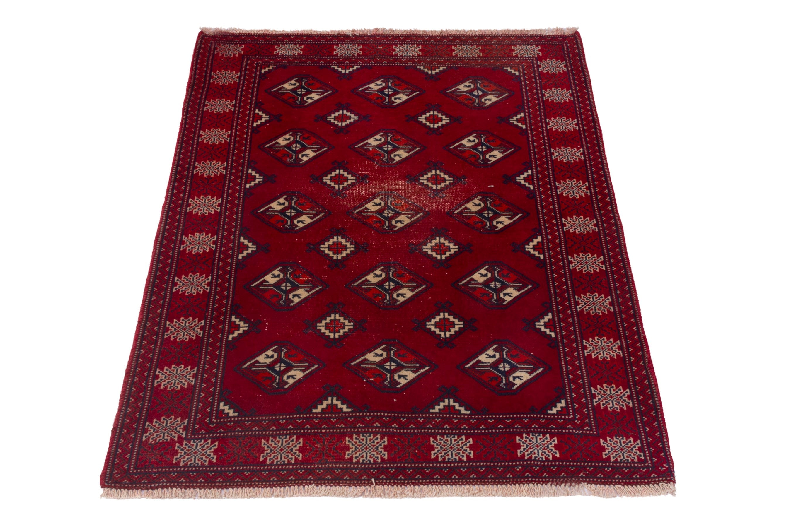 Persian Torkaman rug in burgundy and deep red, view 3 of 7