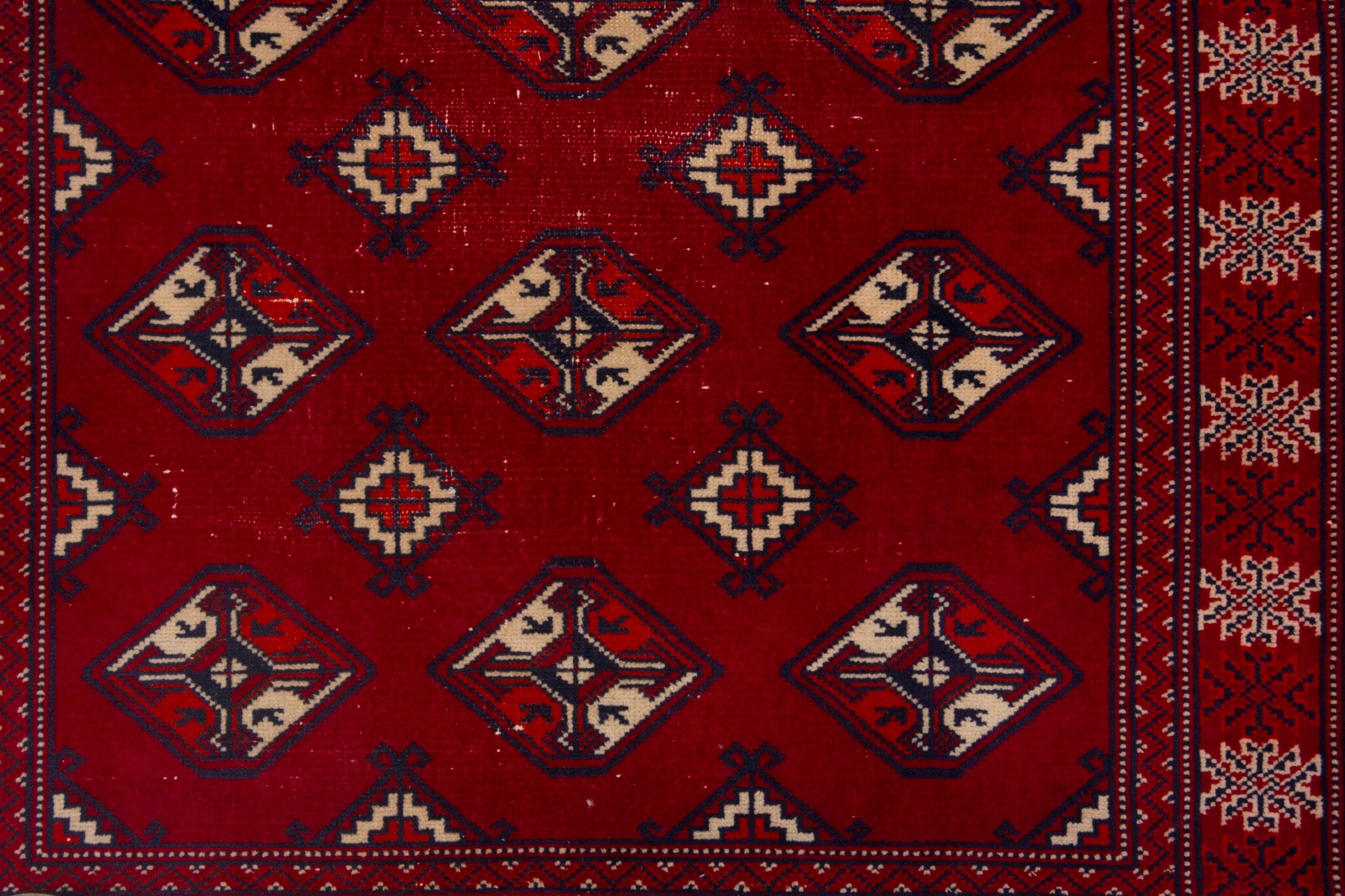 Persian Torkaman rug in burgundy and deep red, view 6 of 7