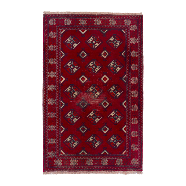 Persian Torkaman rug in burgundy and deep red, 2'11" x 3'9"