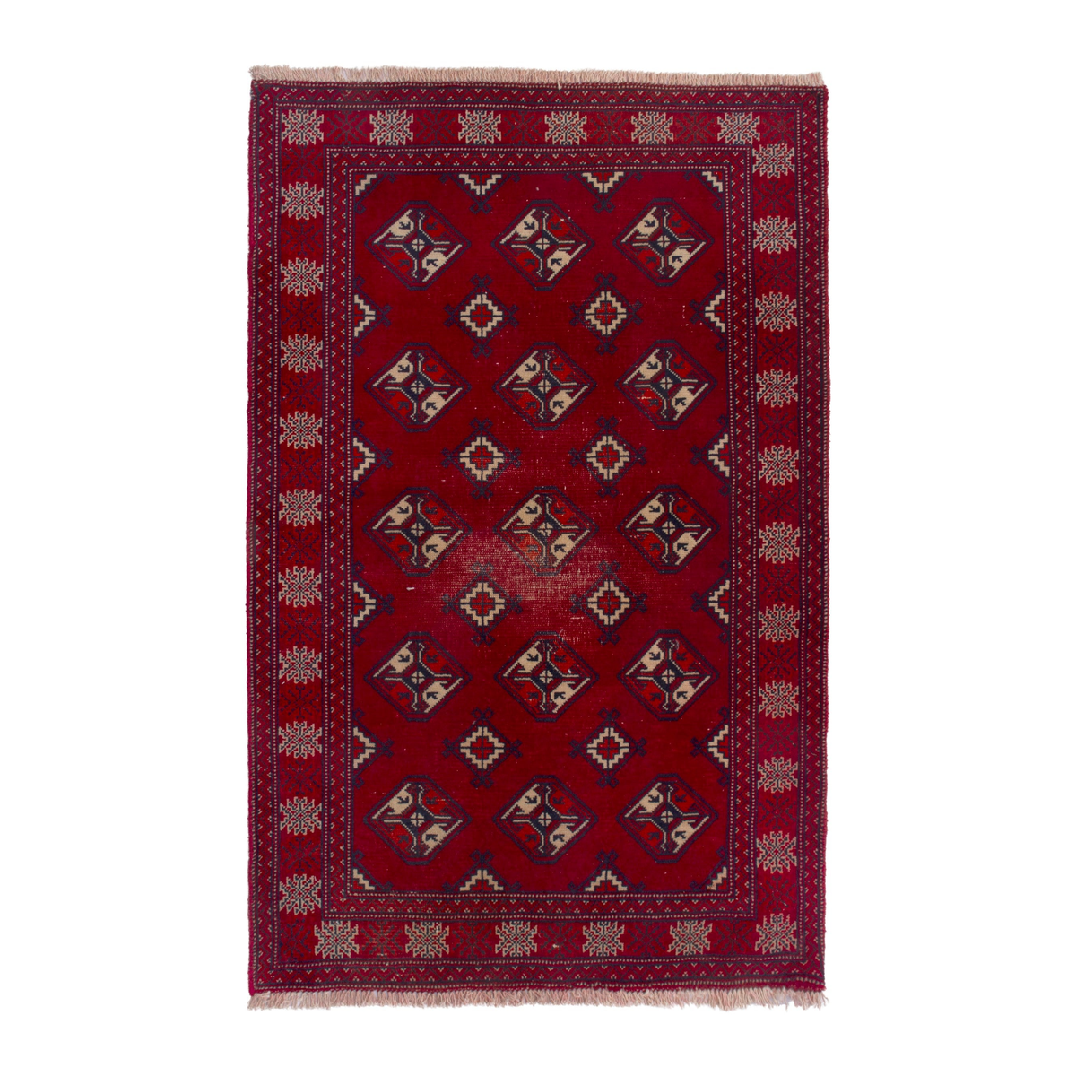 Persian Torkaman rug in burgundy and deep red, 2'11" x 3'9"