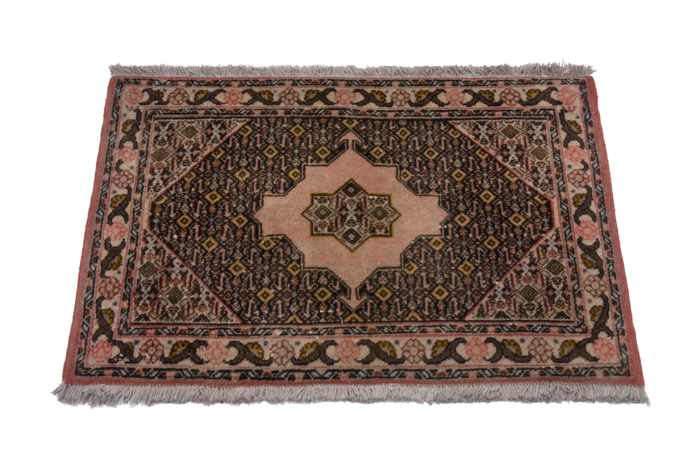 Persian Ardabil accent rug in dark brown and rose, view 2 of 7