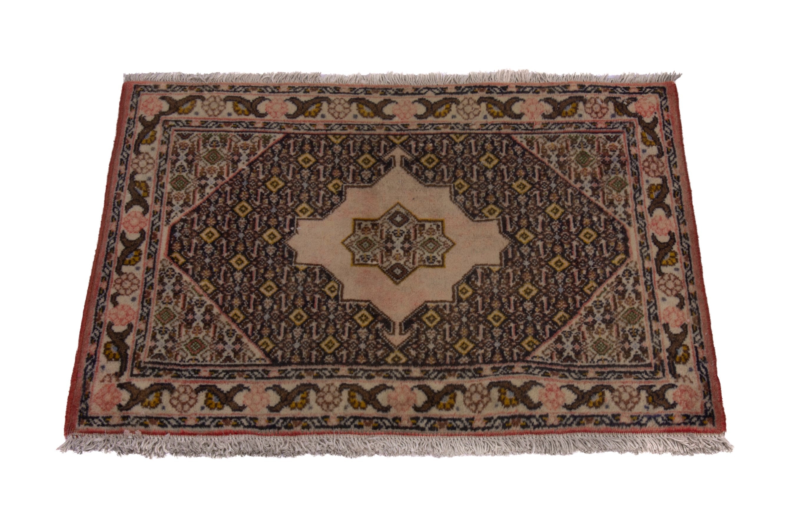 Persian Ardabil accent rug in dark brown and rose, view 3 of 7