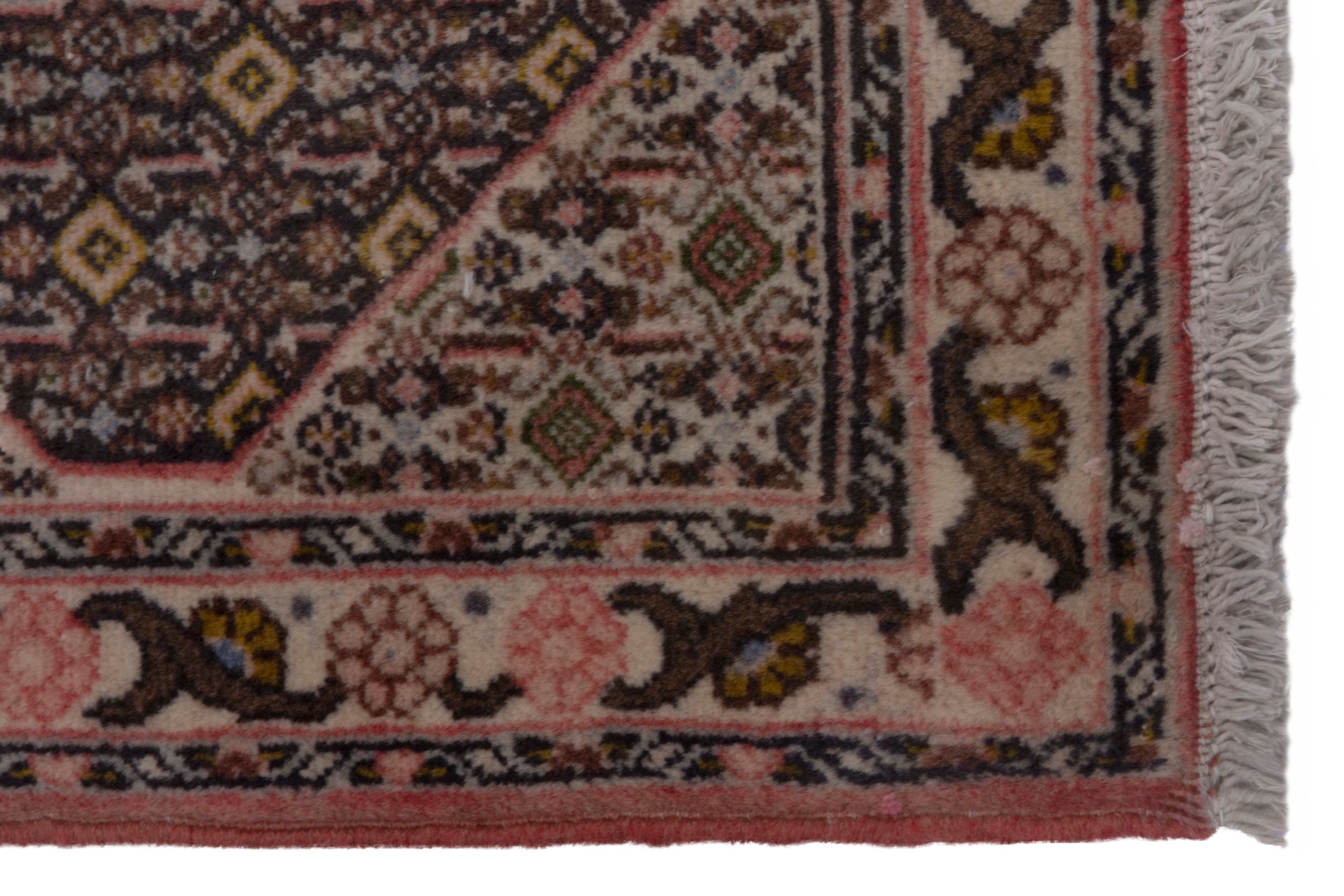 Persian Ardabil accent rug in dark brown and rose, view 4 of 7