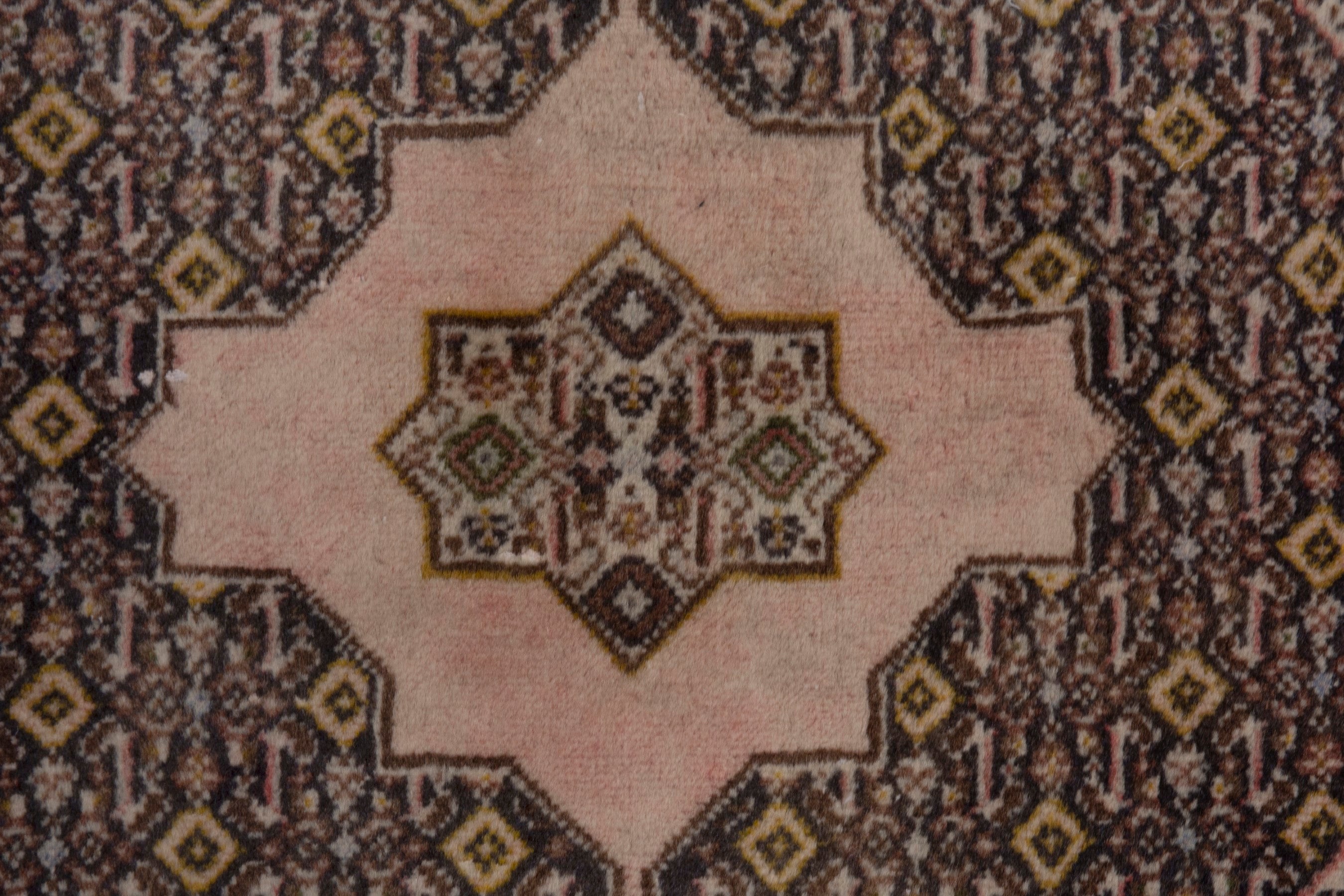 Persian Ardabil accent rug in dark brown and rose, view 6 of 7