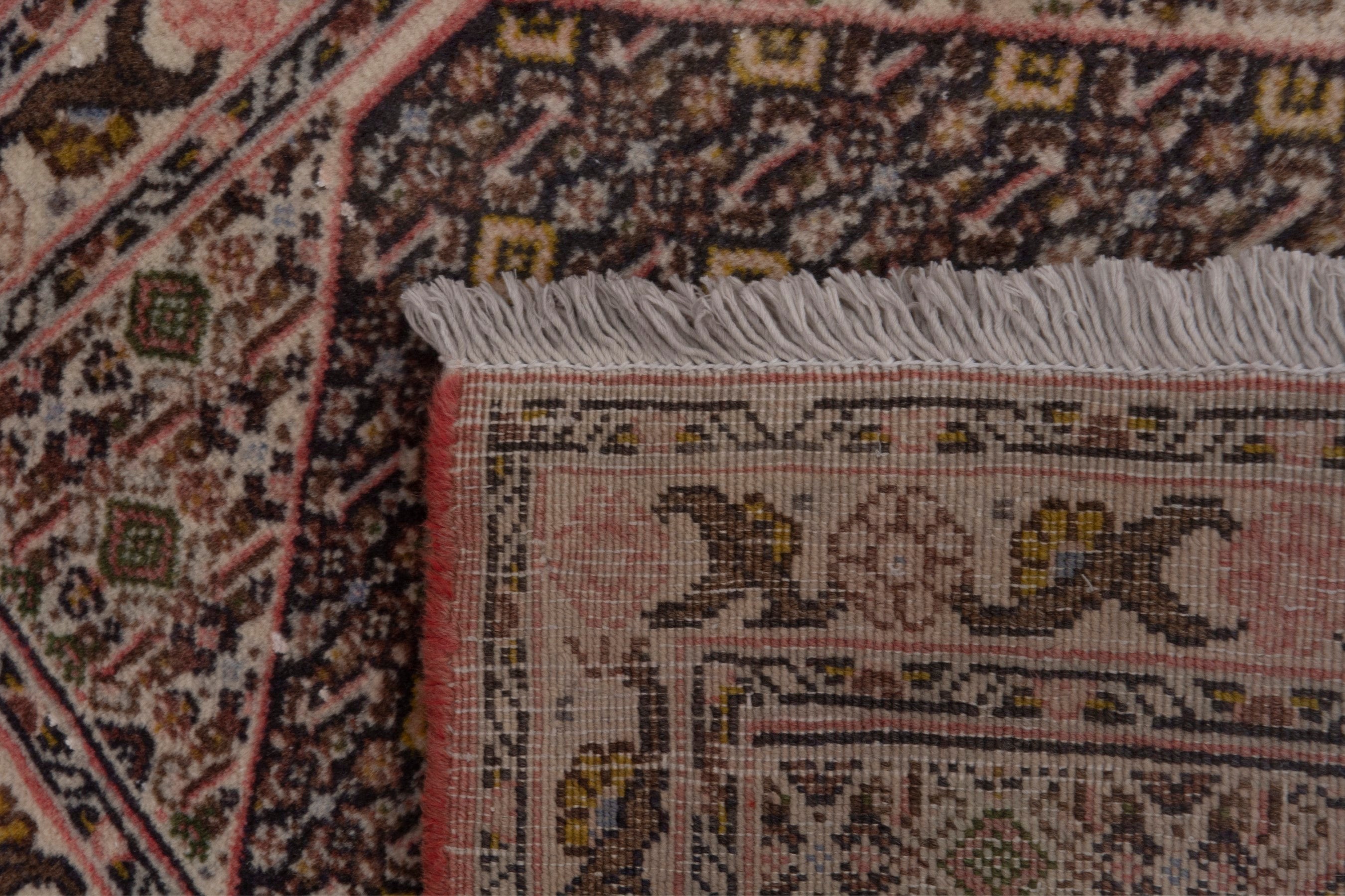 Persian Ardabil accent rug in dark brown and rose, view 7 of 7