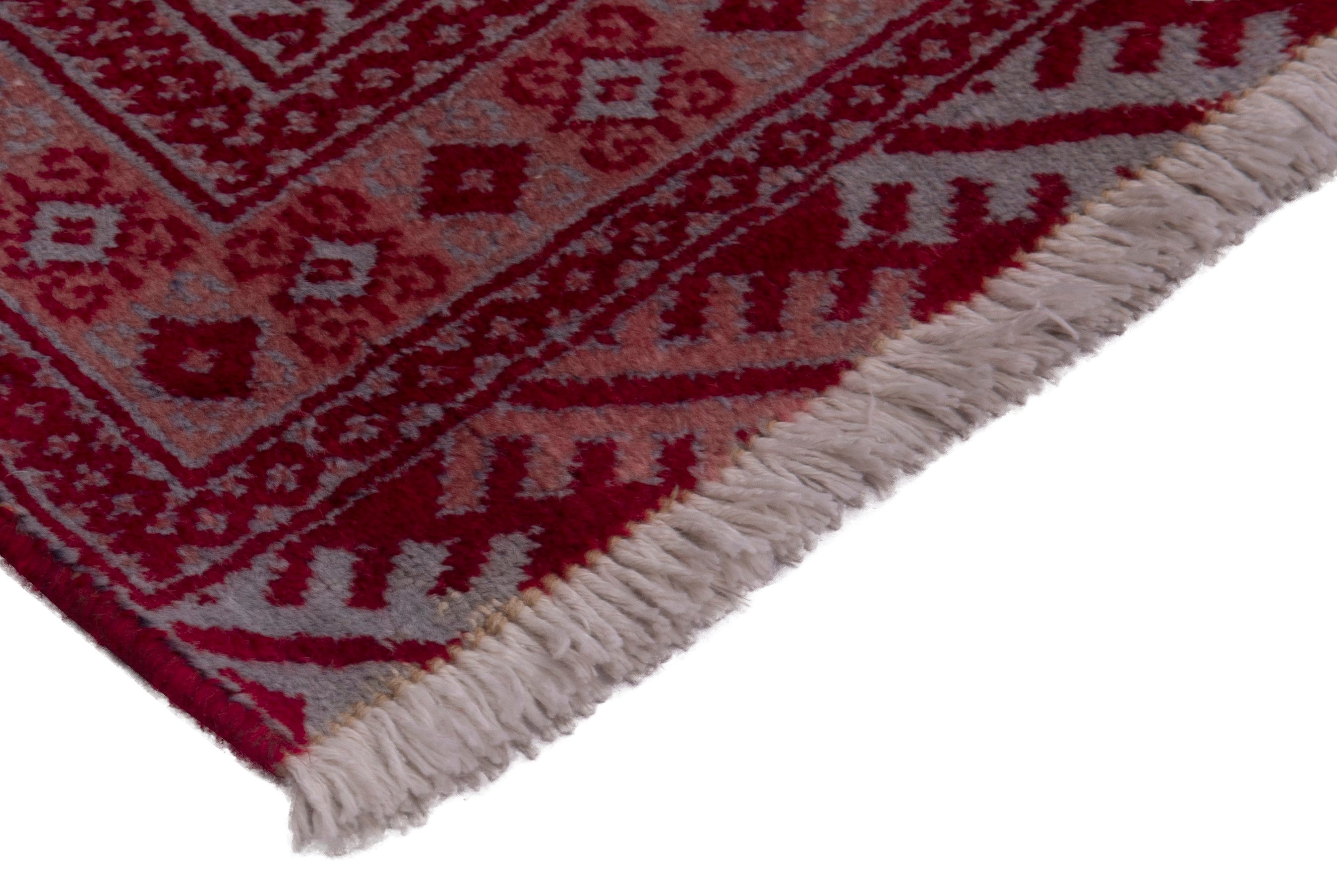 Persian Torkaman accent rug in burgundy and rose, view 5 of 7
