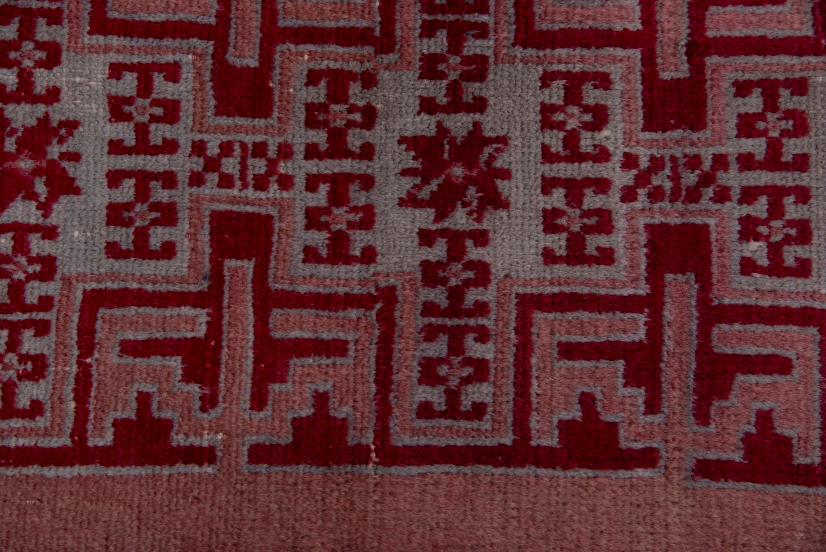Persian Torkaman accent rug in burgundy and rose, view 6 of 7