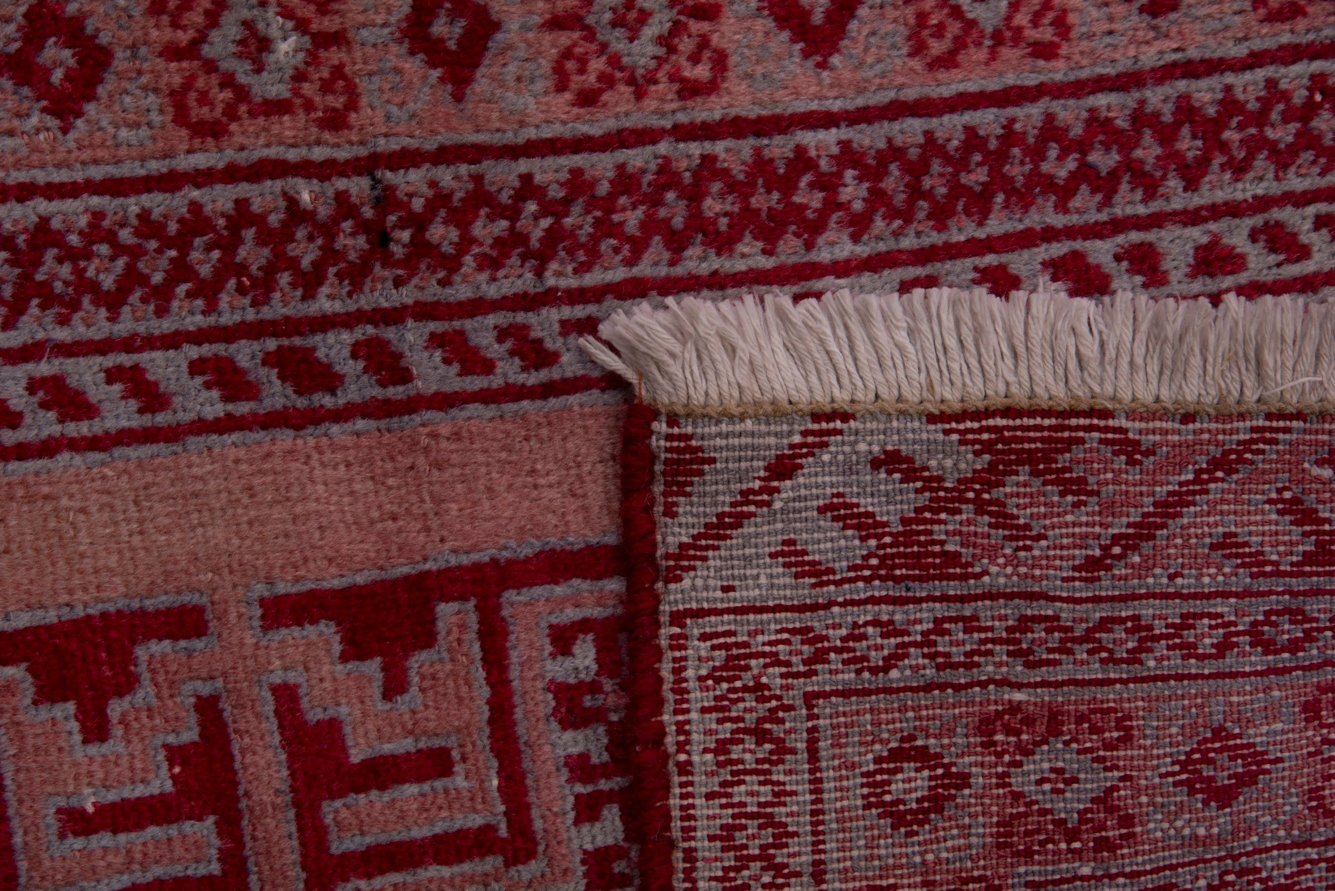 Persian Torkaman accent rug in burgundy and rose, view 7 of 7