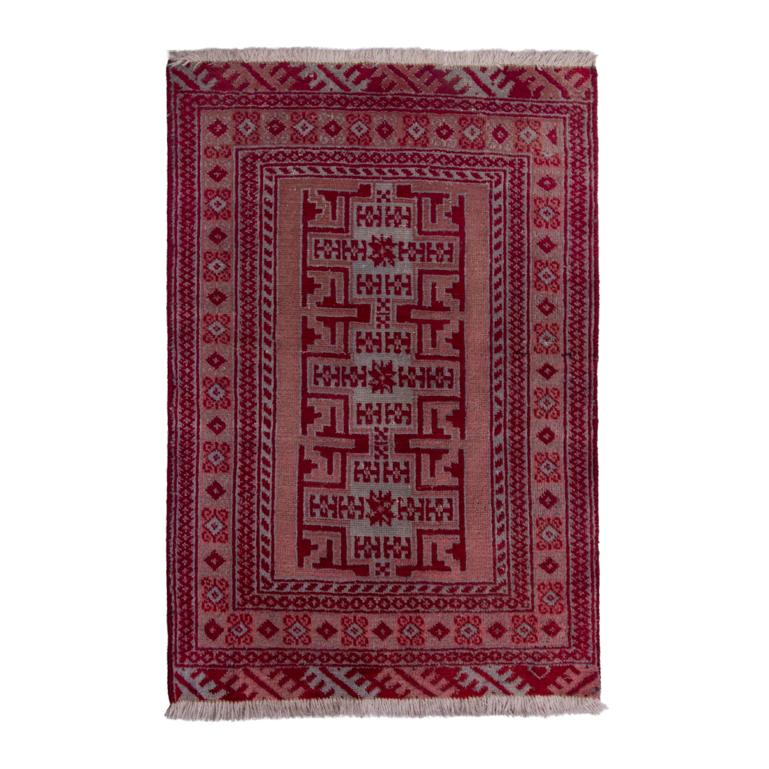 Persian Torkaman accent rug in burgundy and rose, 2' x 2'9"