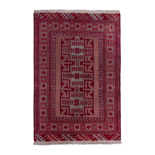 Persian Torkaman accent rug in burgundy and rose, 2' x 2'9"