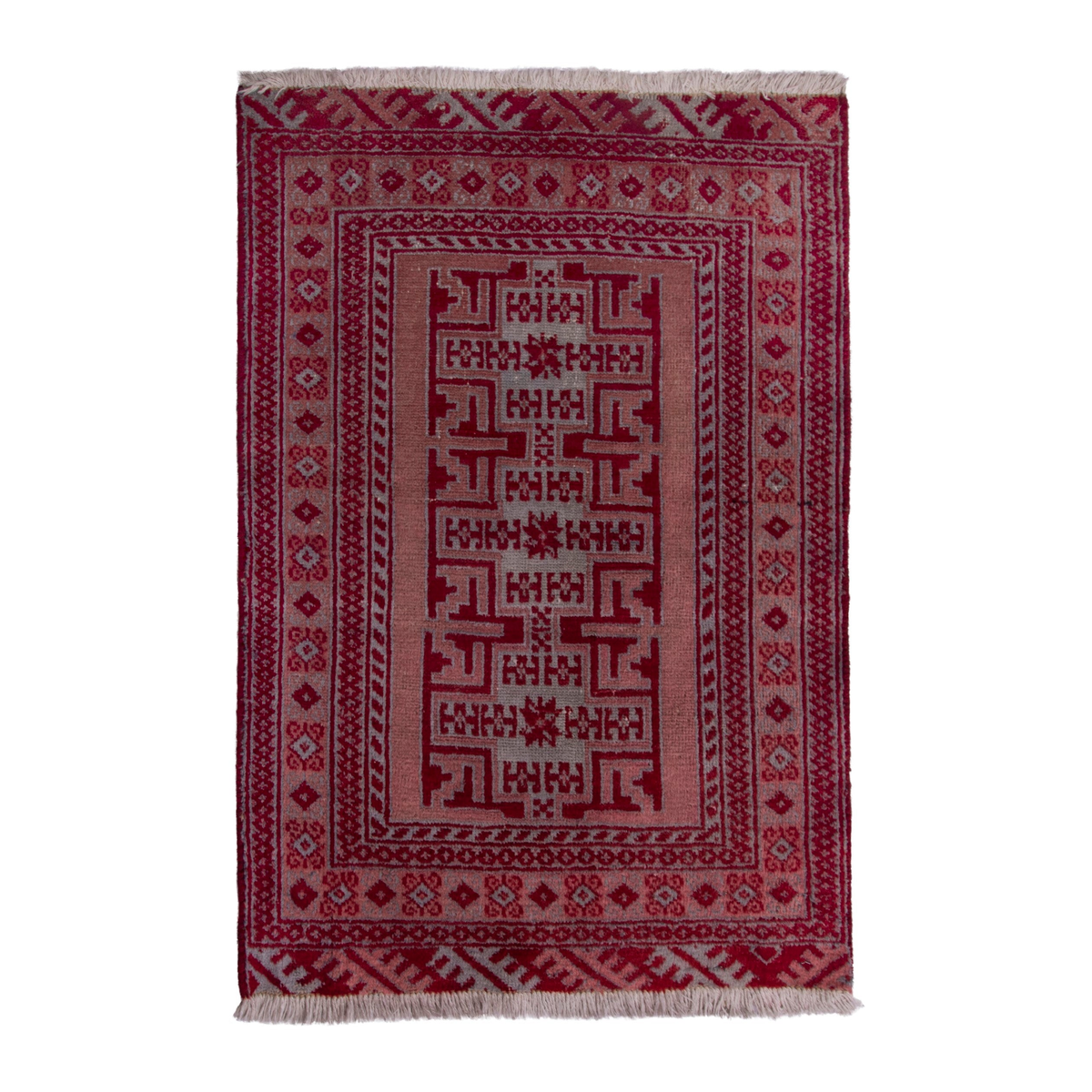 Persian Torkaman accent rug in burgundy and rose, 2' x 2'9"