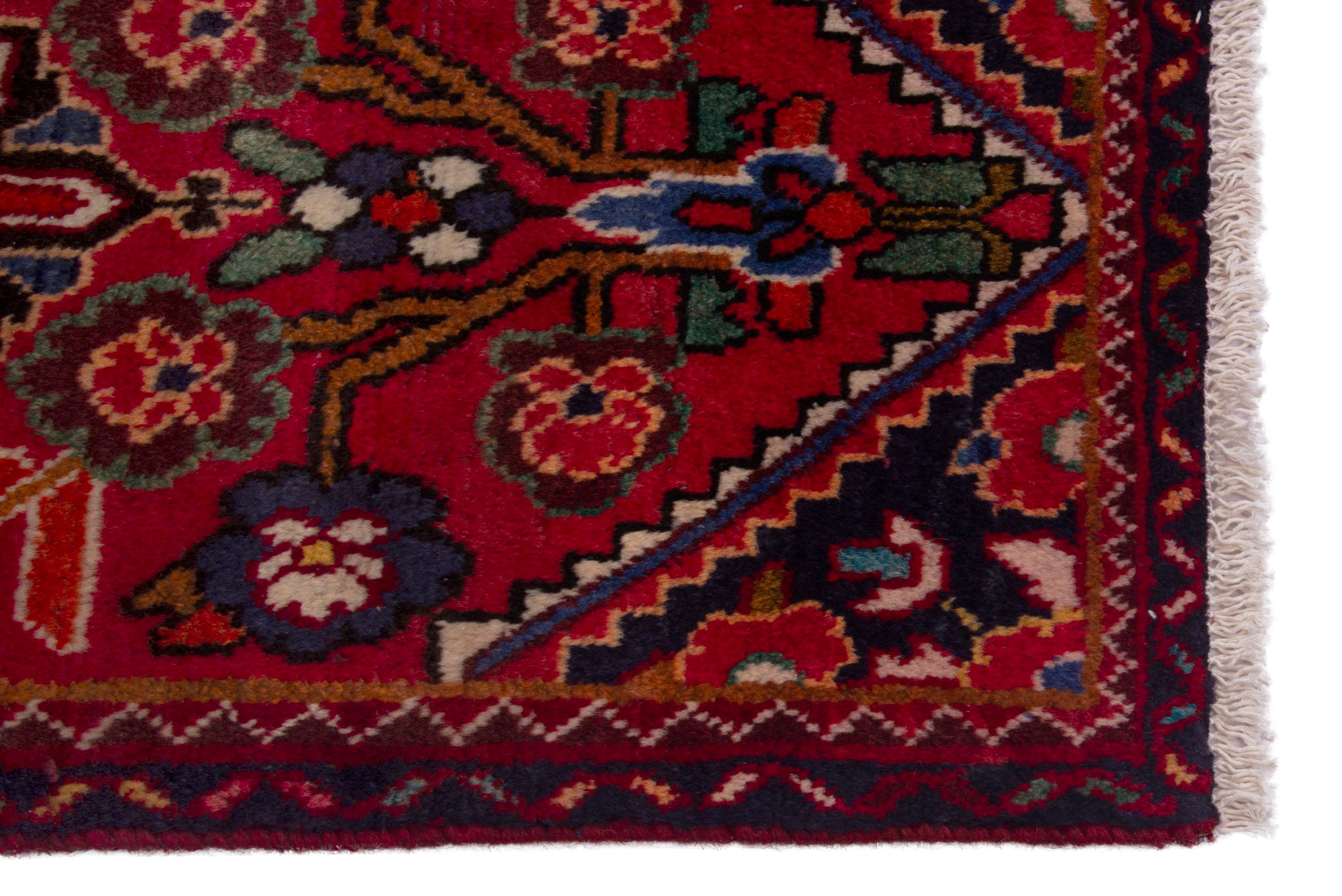 Persian Hamedan accent rug in deep red and burgundy, view 4 of 7