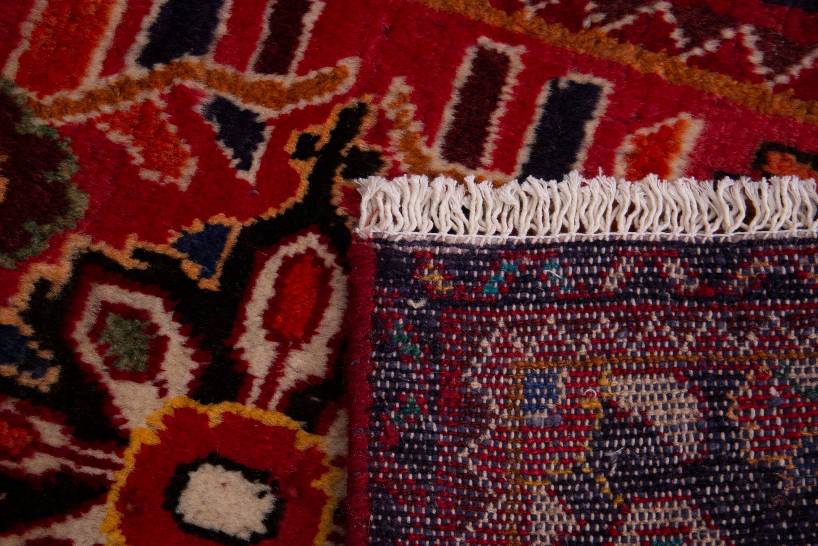 Persian Hamedan accent rug in deep red and burgundy, view 7 of 7