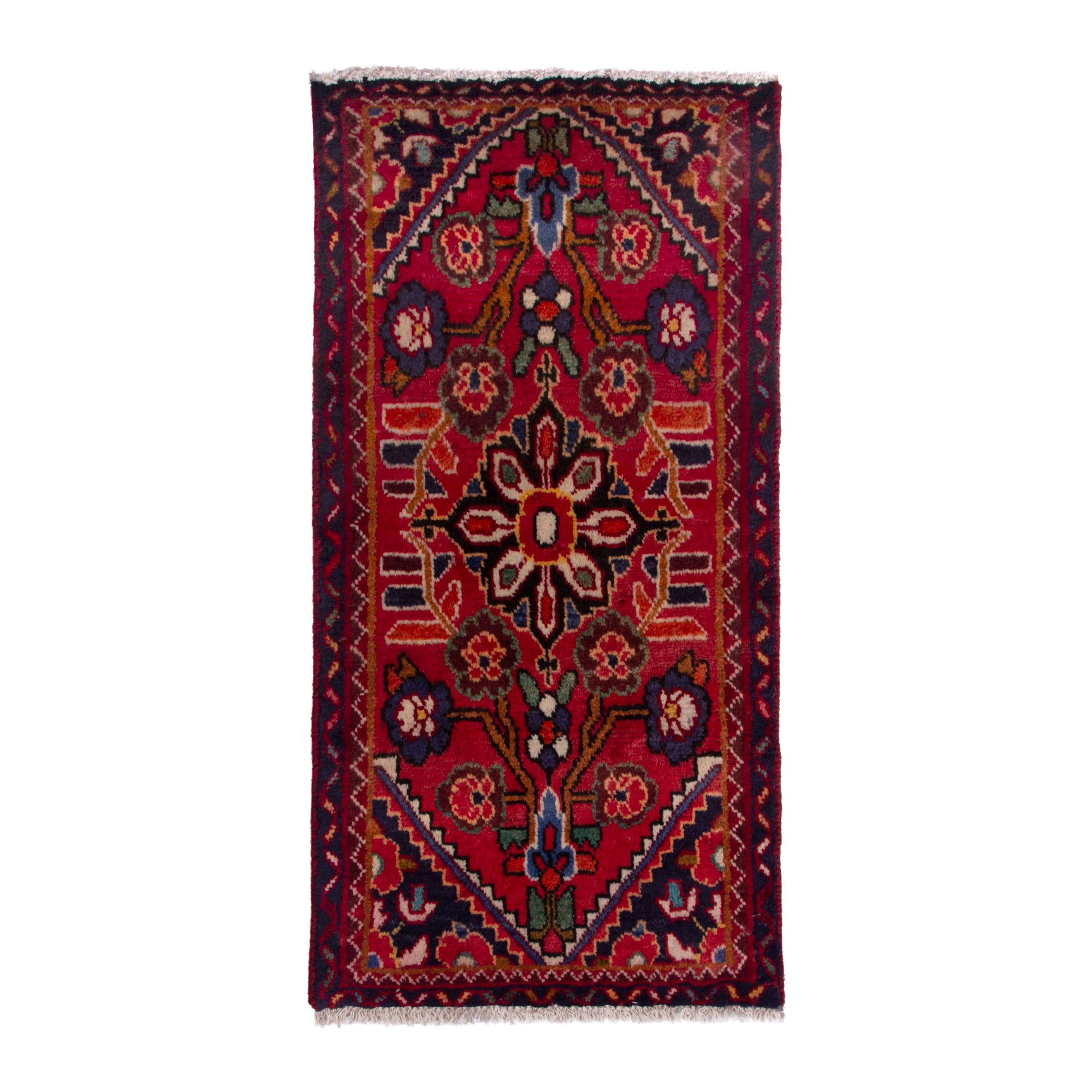 Persian Hamedan accent rug in deep red and burgundy, 1'8" x 3'1"
