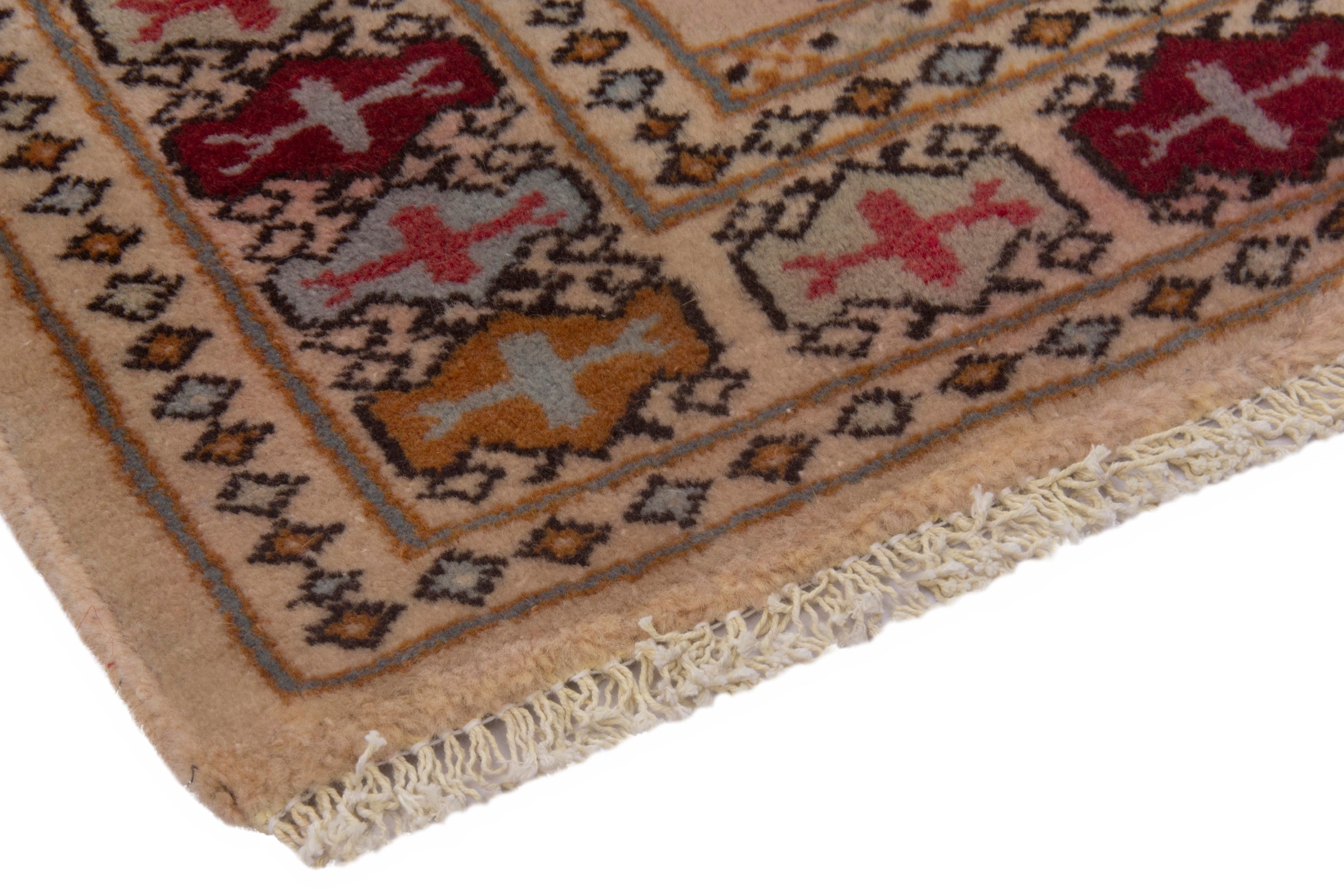 Persian Torkaman accent rug in cream and deep red, view 5 of 7
