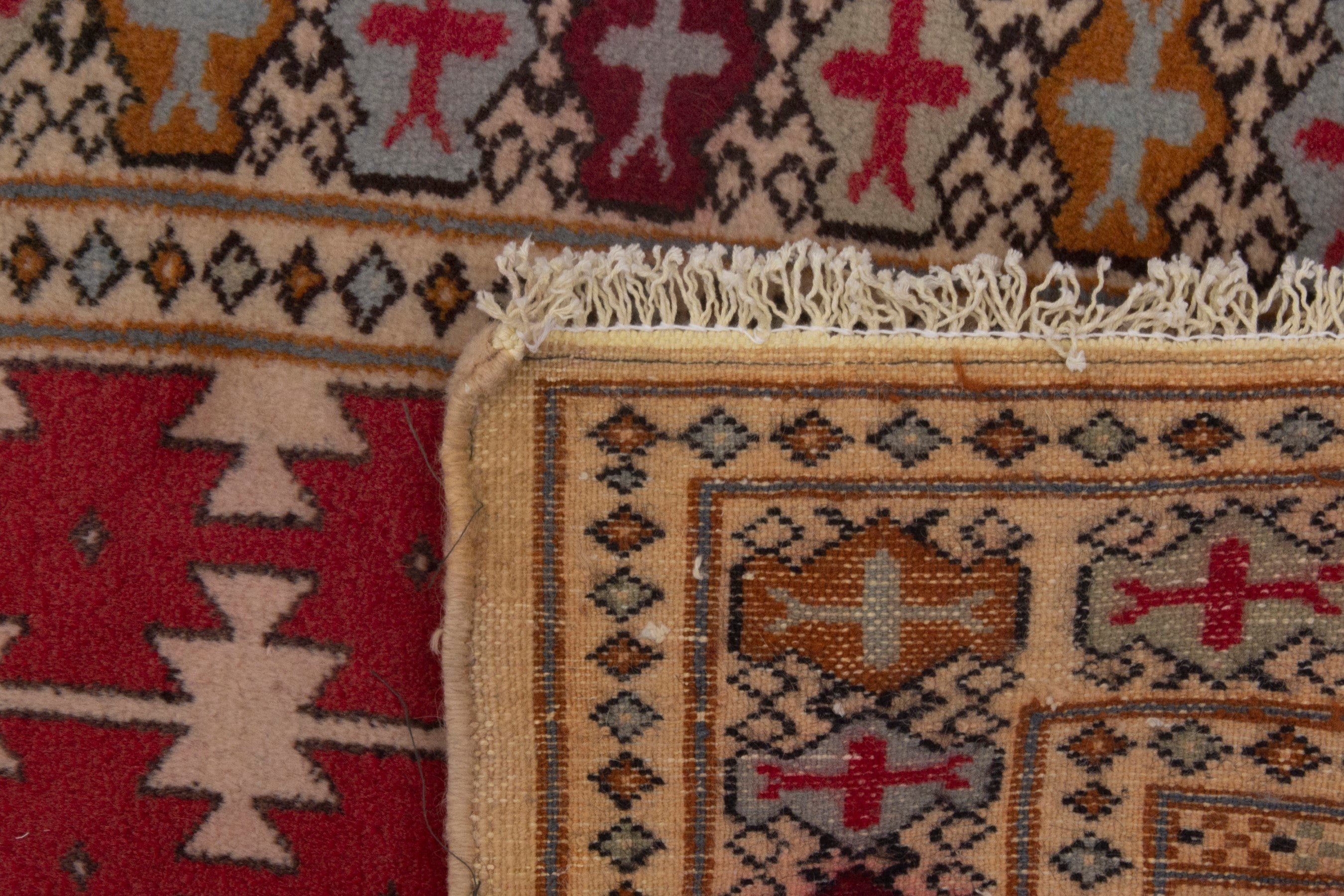 Persian Torkaman accent rug in cream and deep red, view 7 of 7