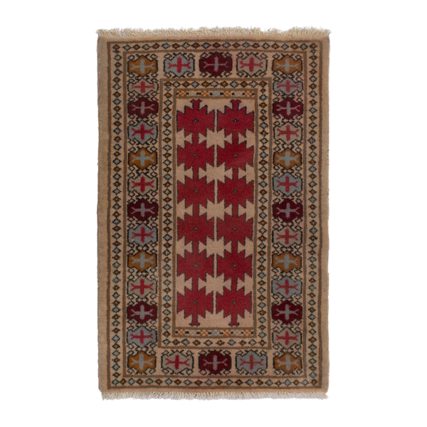 Persian Torkaman accent rug in cream and deep red, 2' x 2'9"