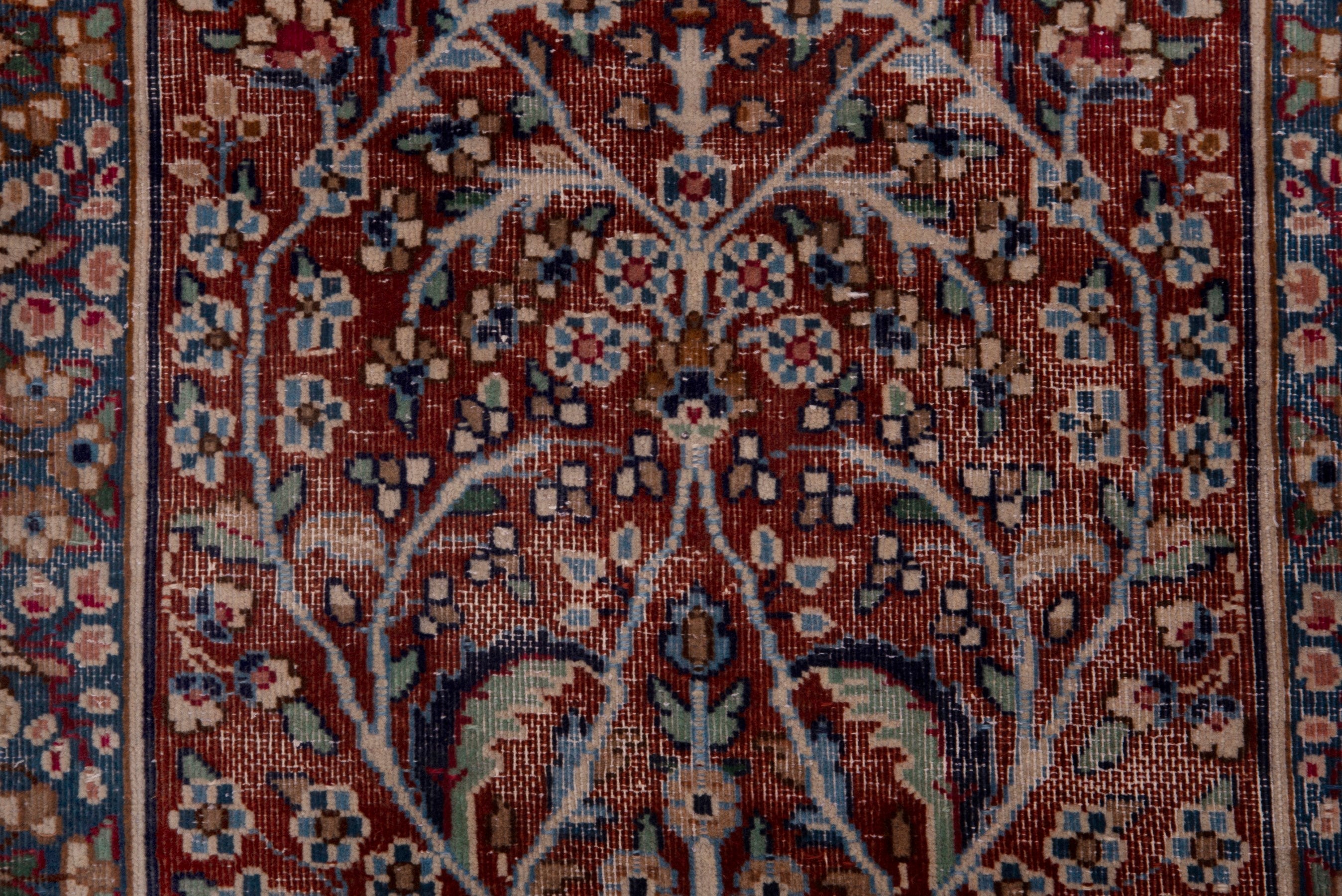 Persian Kerman accent rug in deep red and navy, view 6 of 7