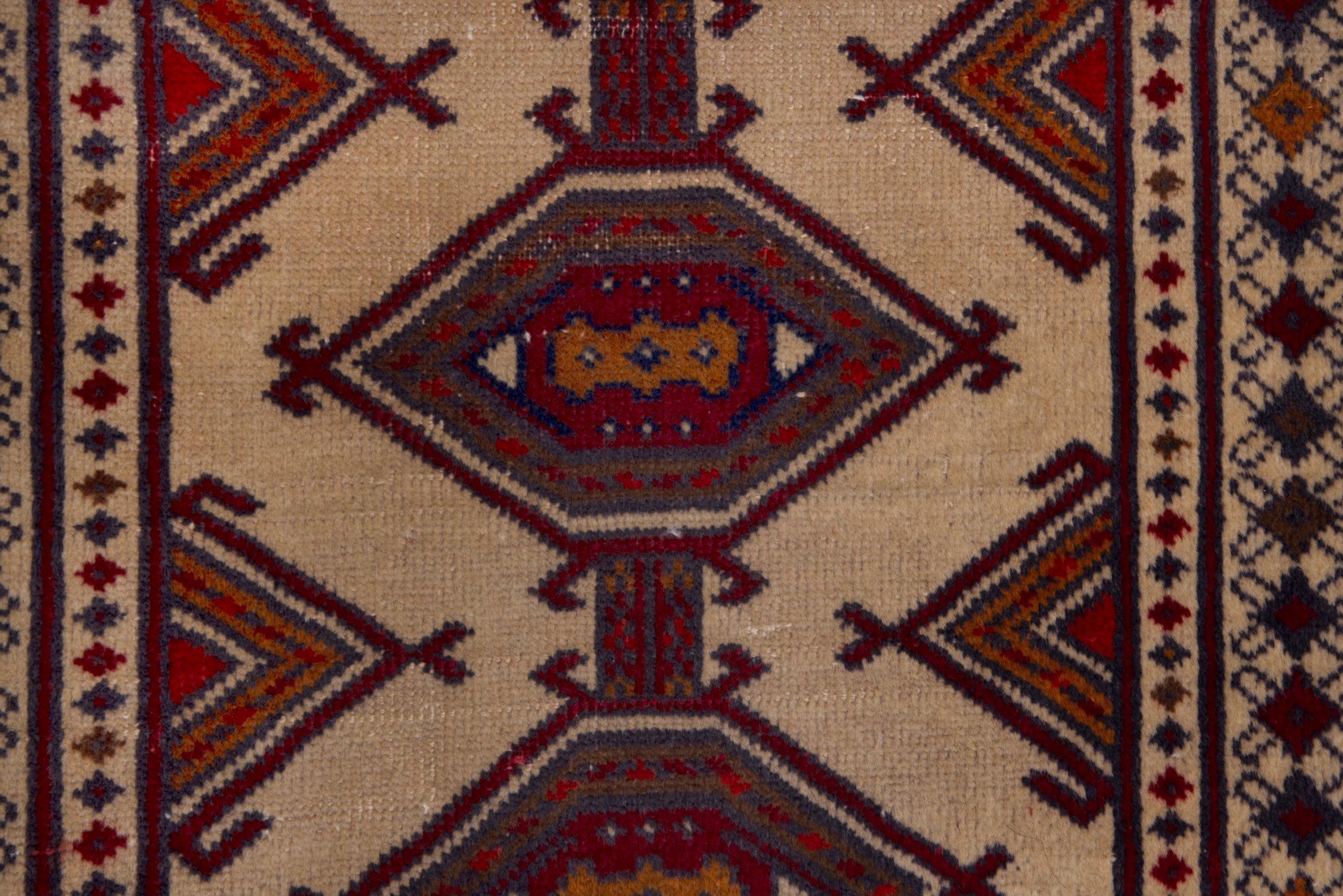 Persian Torkaman accent rug in cream and burgundy, view 6 of 7