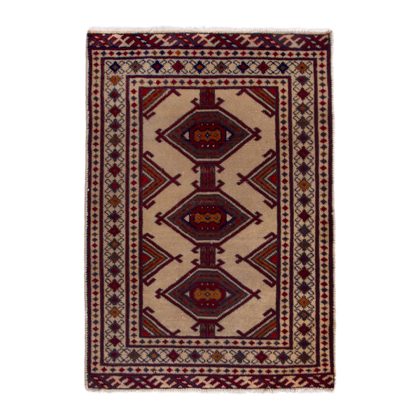 Persian Torkaman accent rug in cream and burgundy, 2'1" x 2'10"