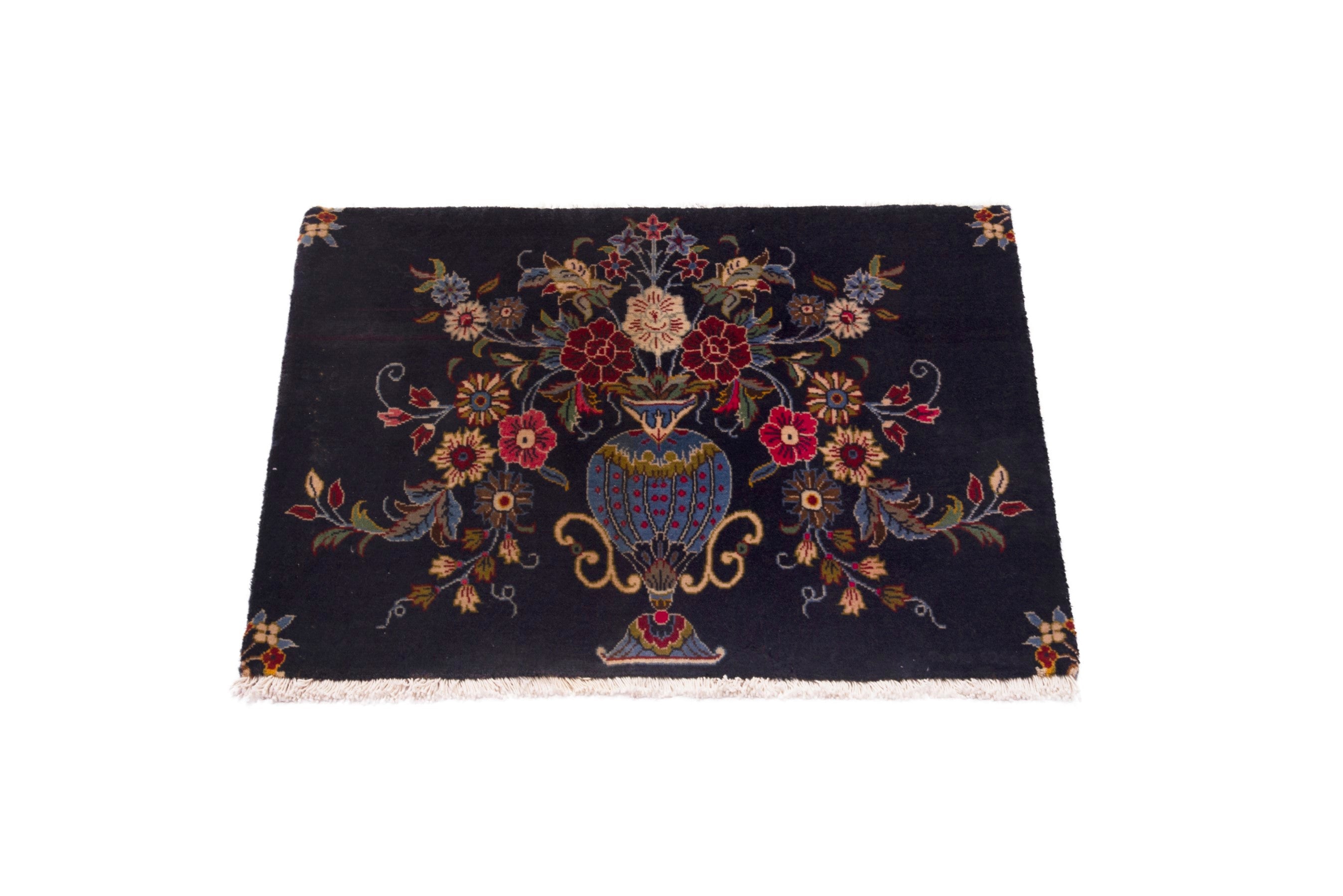Persian Kashan accent rug in navy and deep red, view 3 of 7