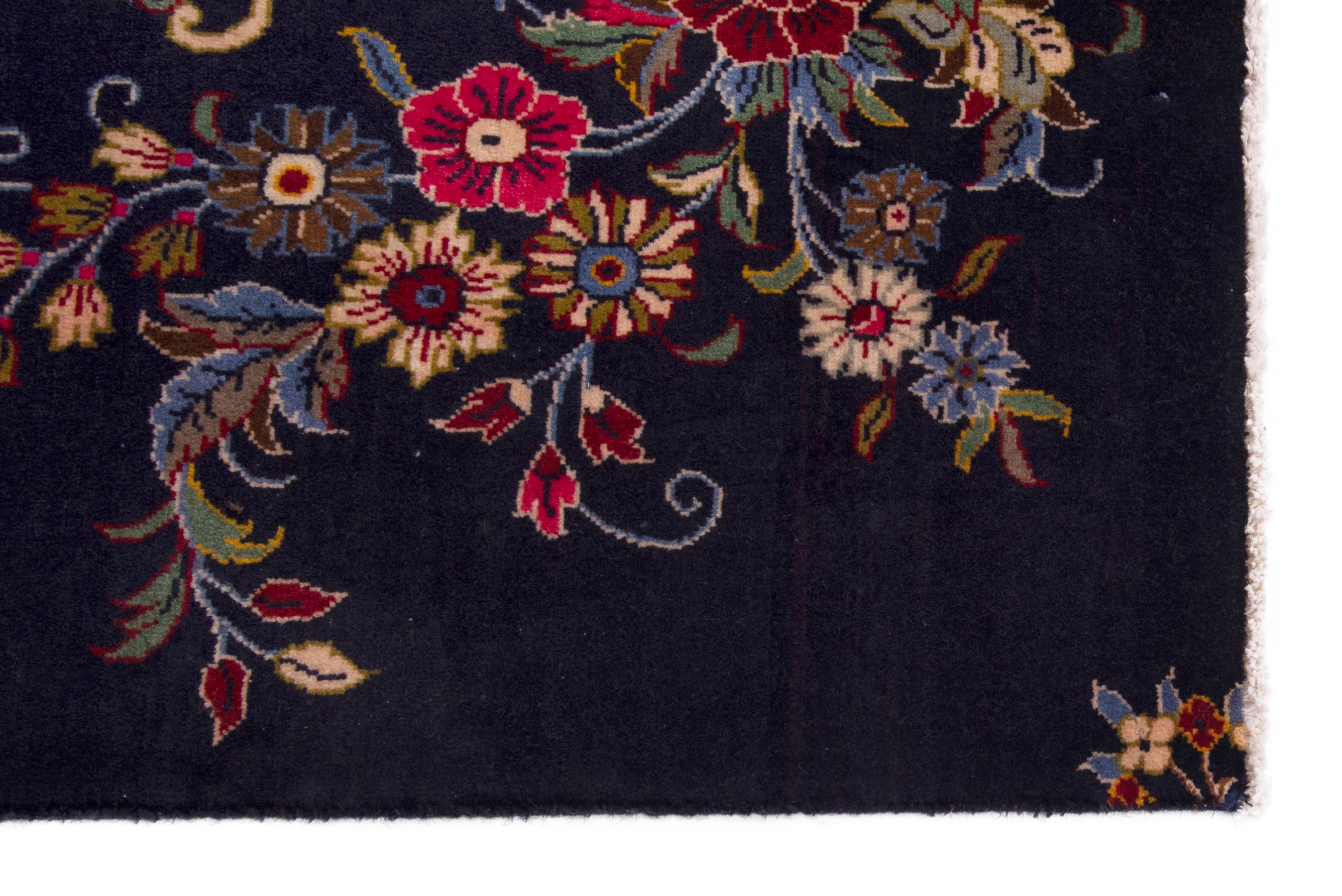 Persian Kashan accent rug in navy and deep red, view 4 of 7