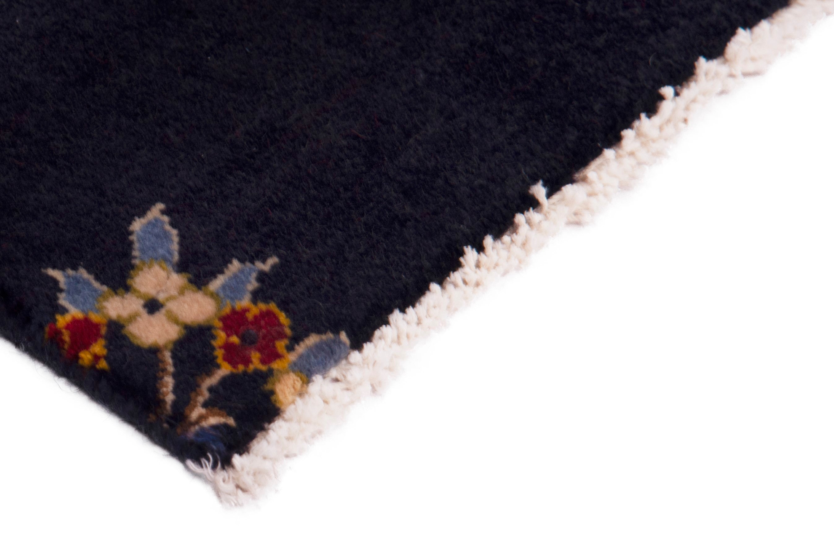 Persian Kashan accent rug in navy and deep red, view 5 of 7