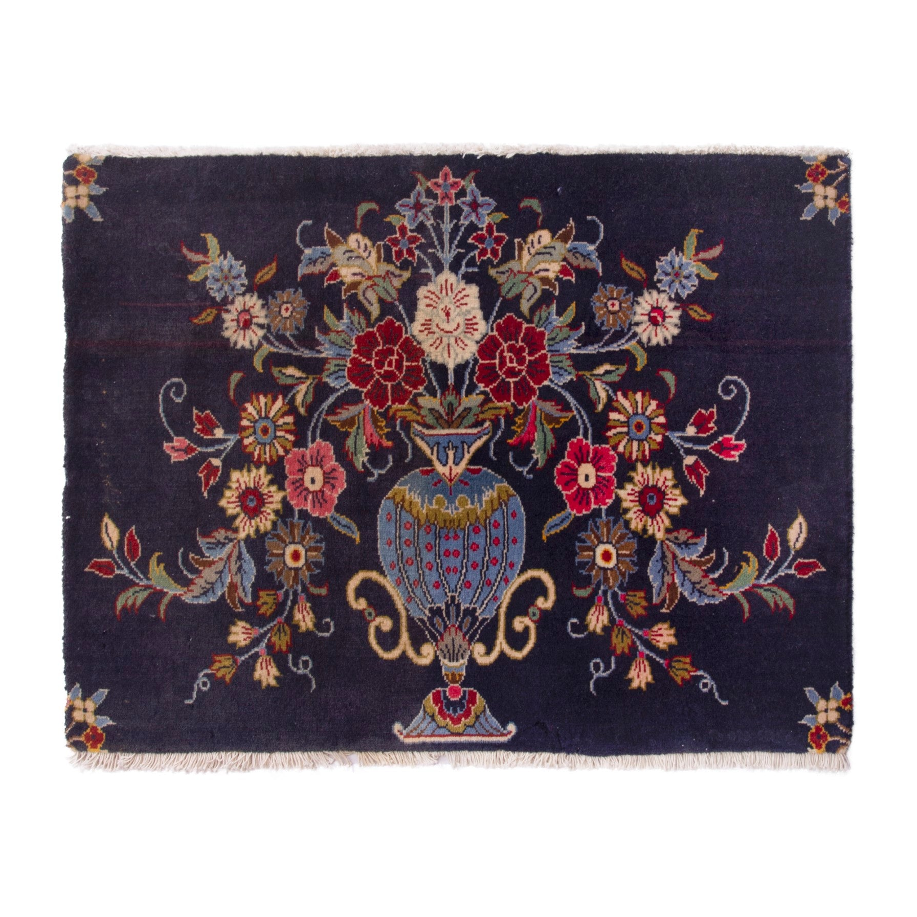 Persian Kashan accent rug in navy and deep red, 2'7" x 1'10"