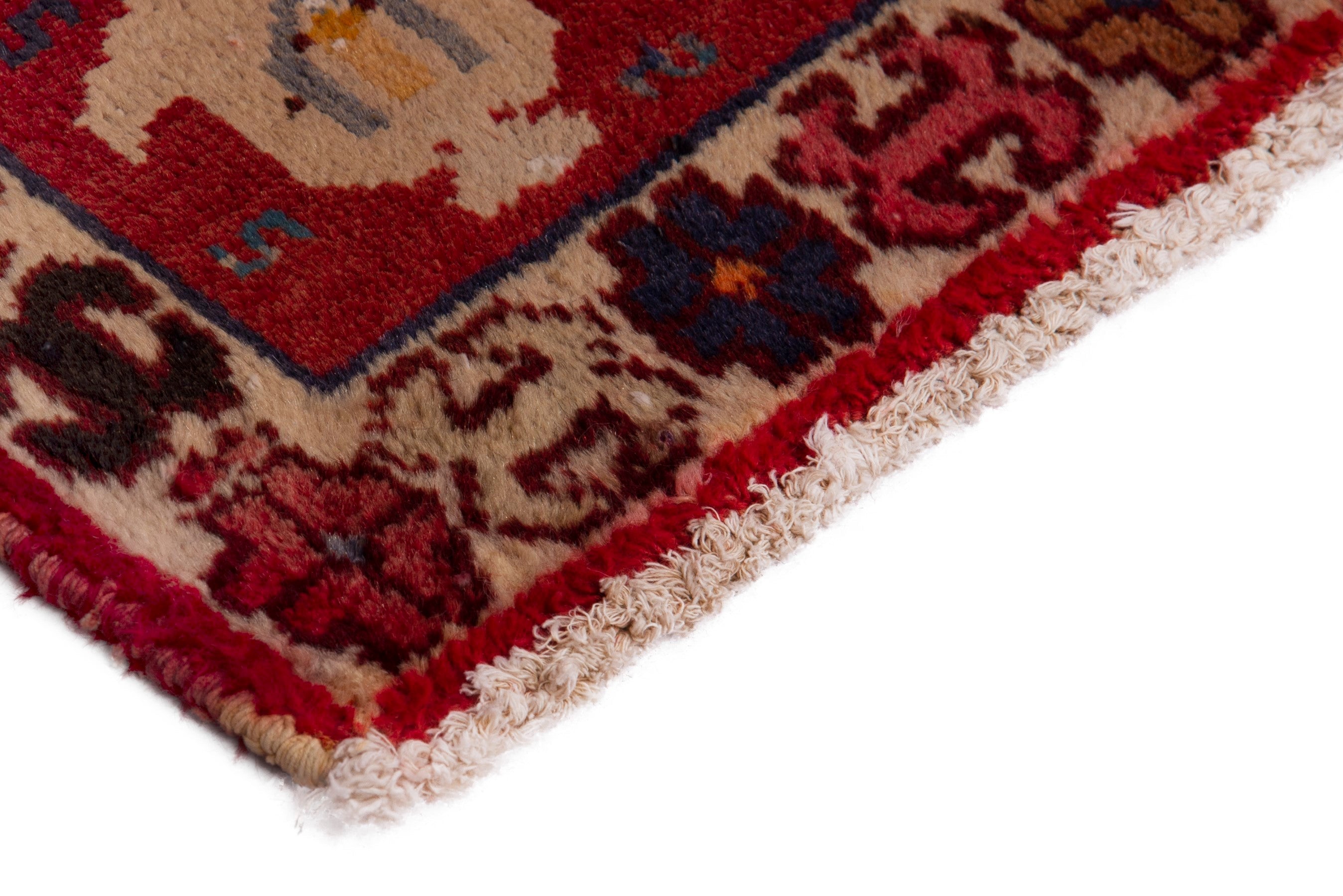 Persian Shiraz accent rug in deep red and dark blue, view 5 of 7