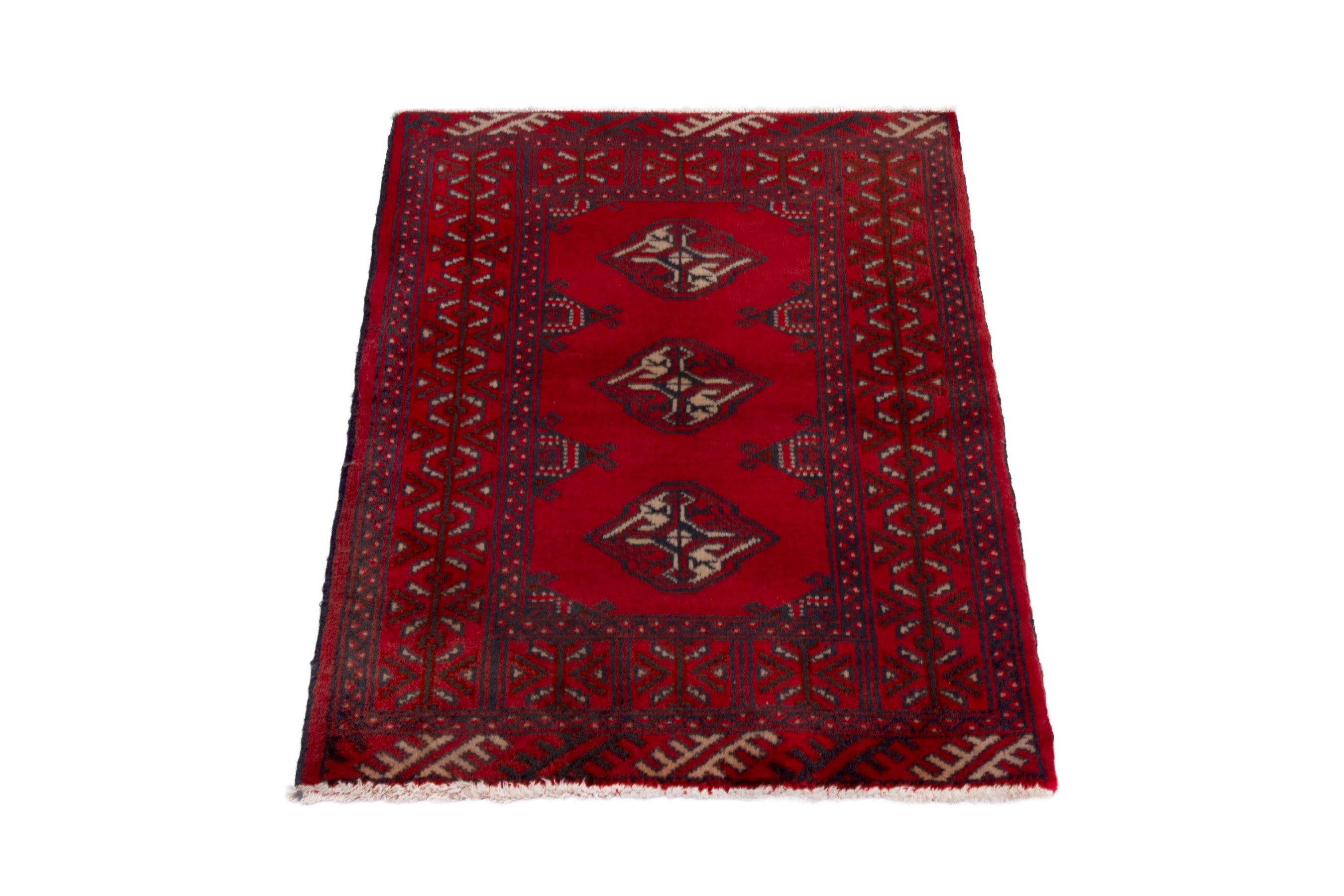 Persian Torkaman accent rug in deep red and burgundy, view 2 of 7