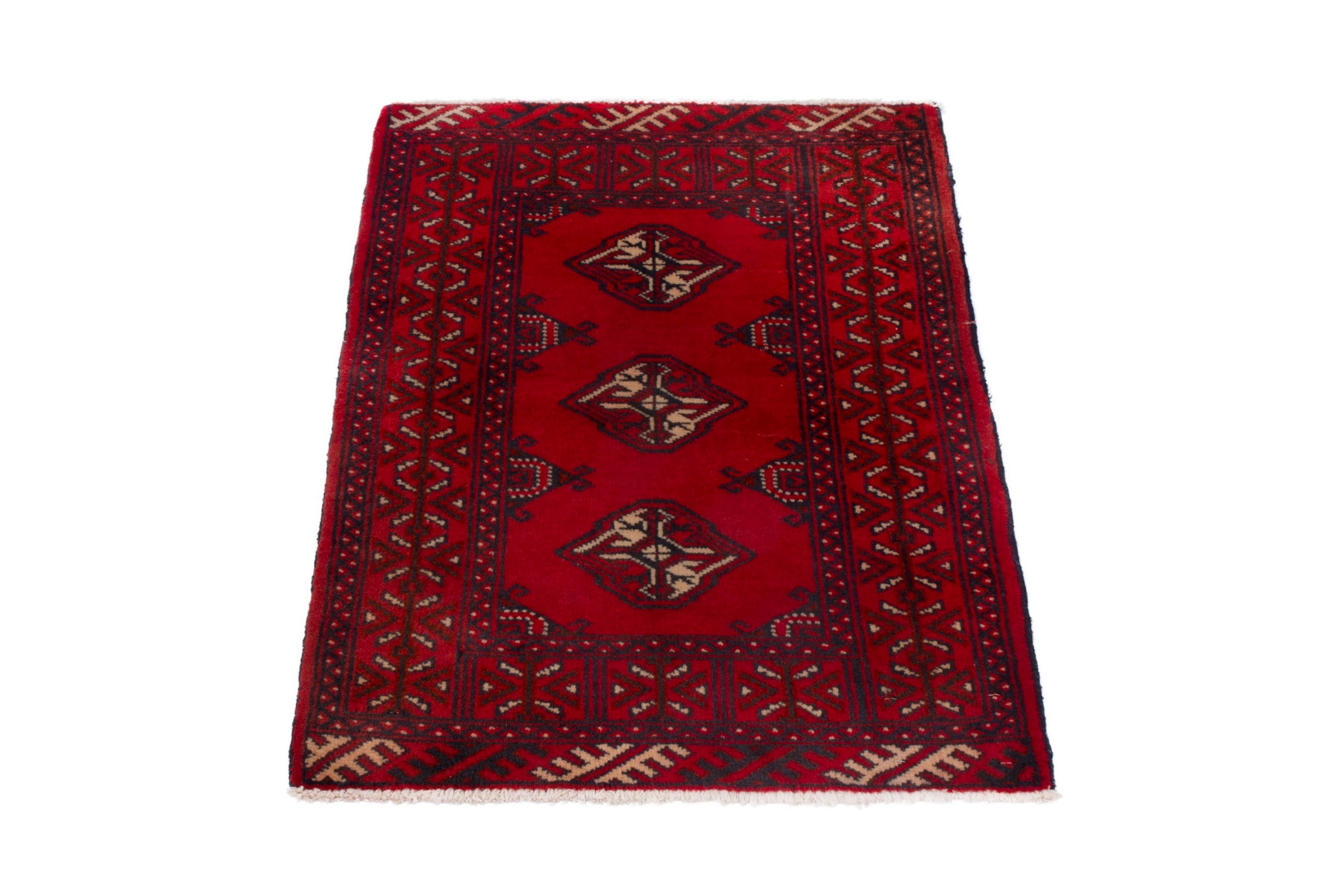Persian Torkaman accent rug in deep red and burgundy, view 3 of 7