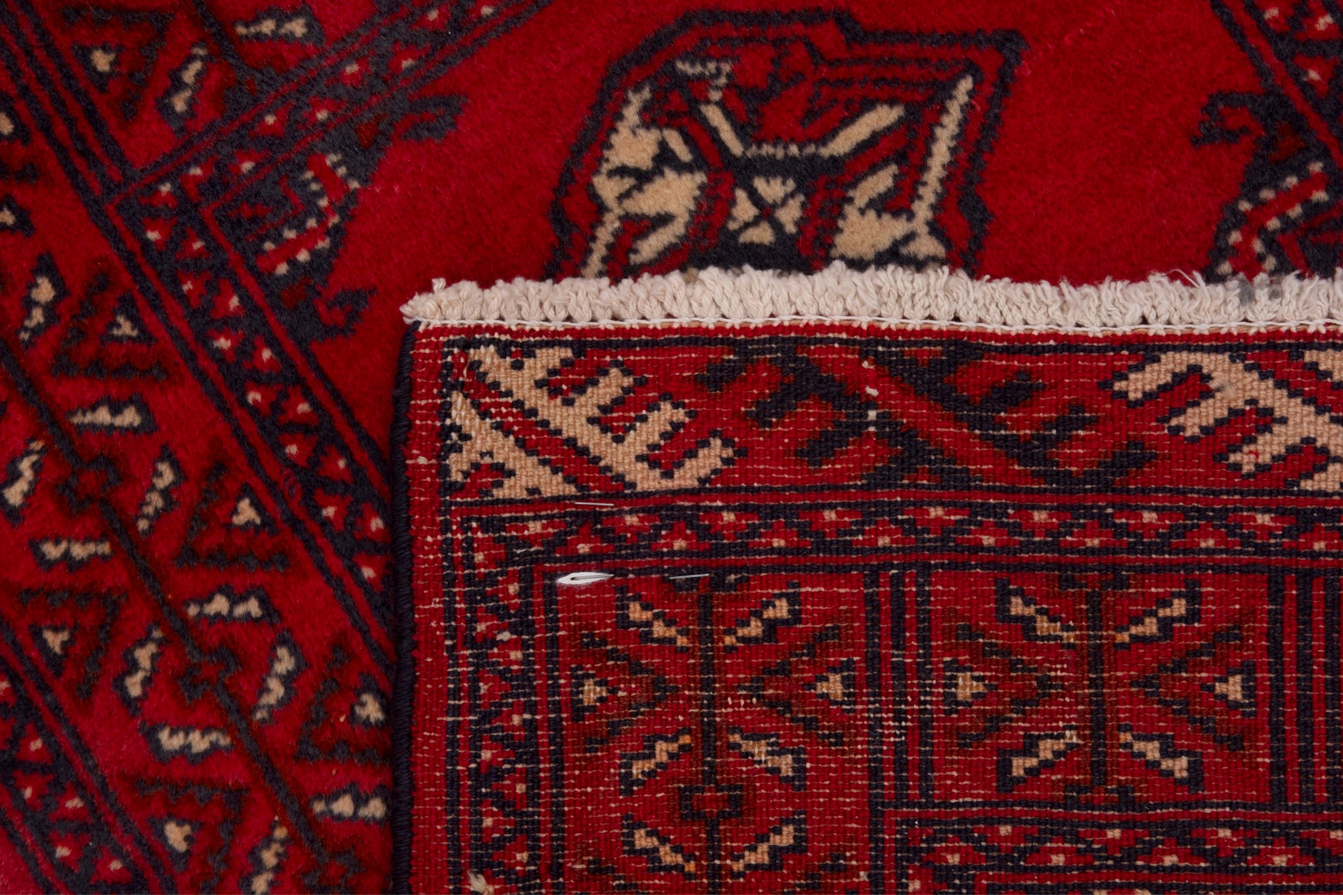 Persian Torkaman accent rug in deep red and burgundy, view 7 of 7