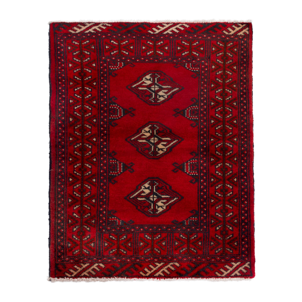 Persian Torkaman accent rug in deep red and burgundy, 2'2" x 2'11"