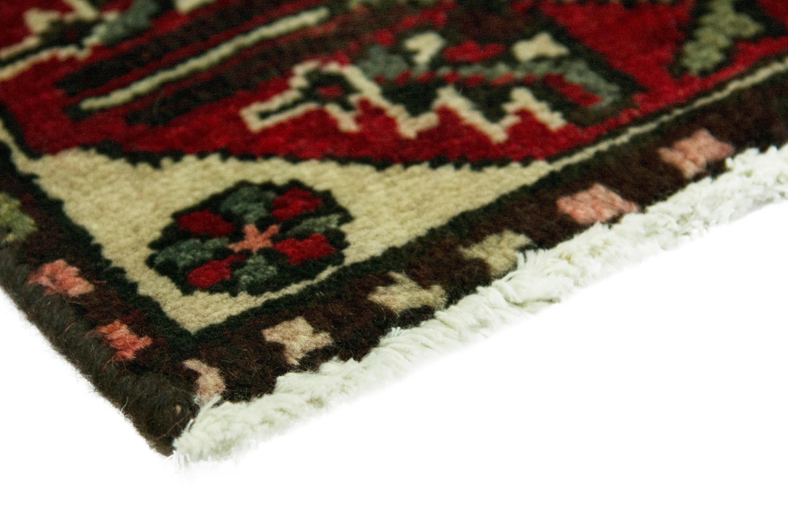 Persian Hamedan accent rug in deep red and dark brown, view 5 of 7