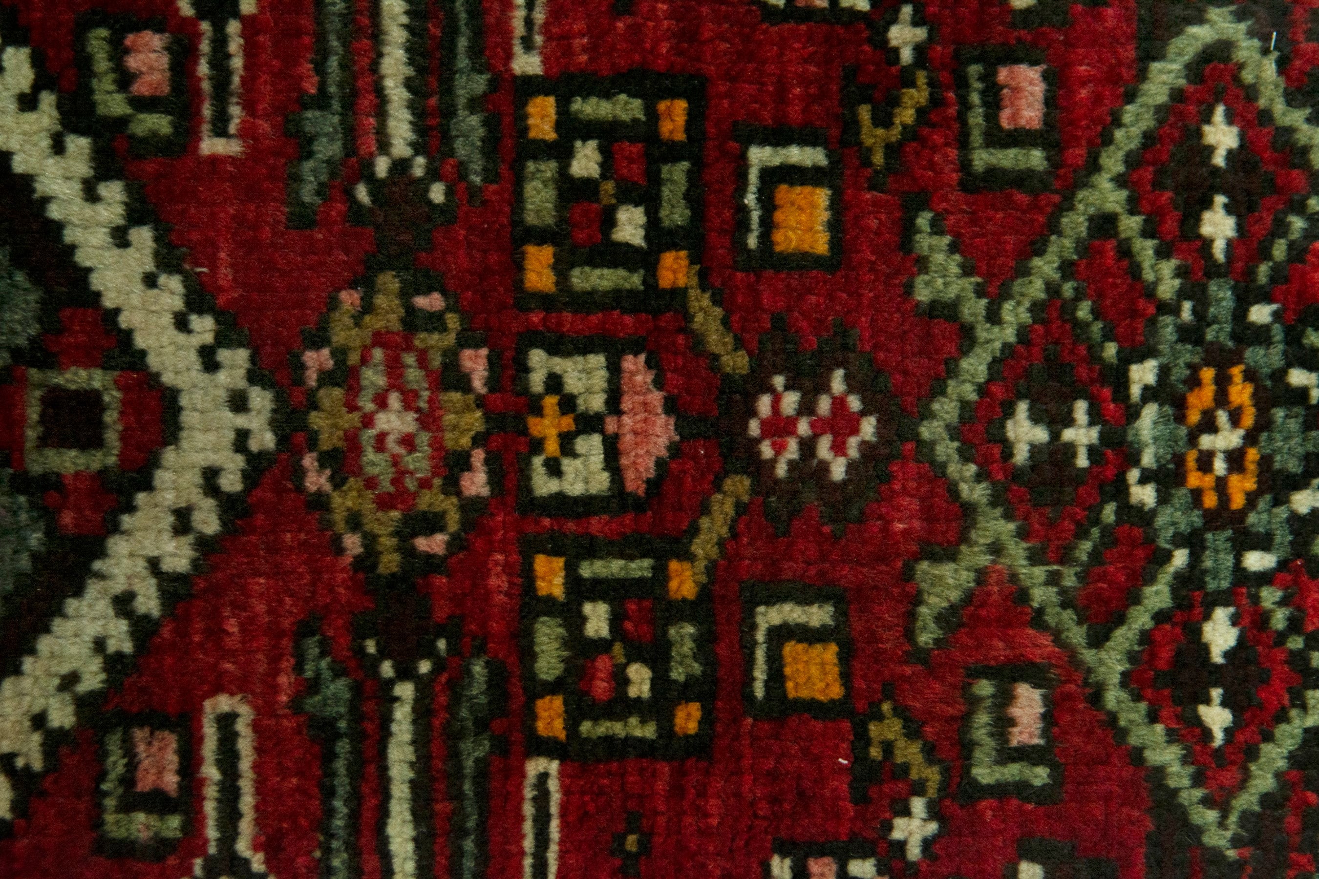 Persian Hamedan accent rug in deep red and dark brown, view 6 of 7