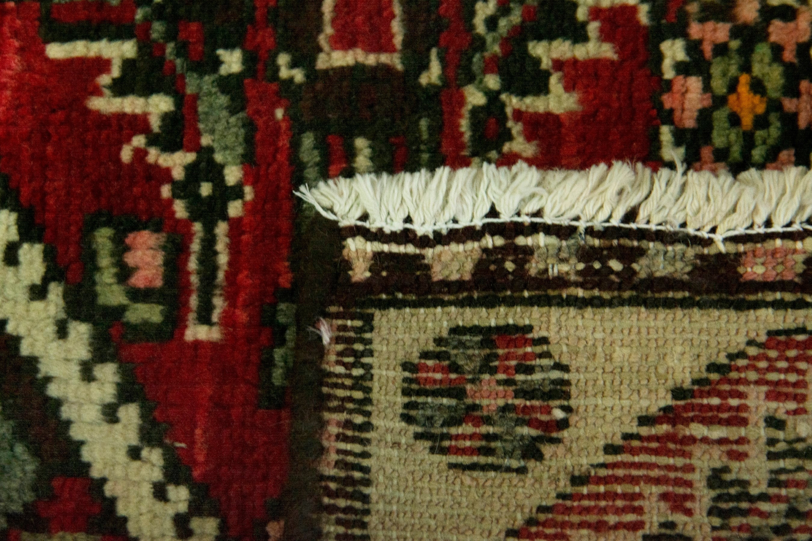 Persian Hamedan accent rug in deep red and dark brown, view 7 of 7