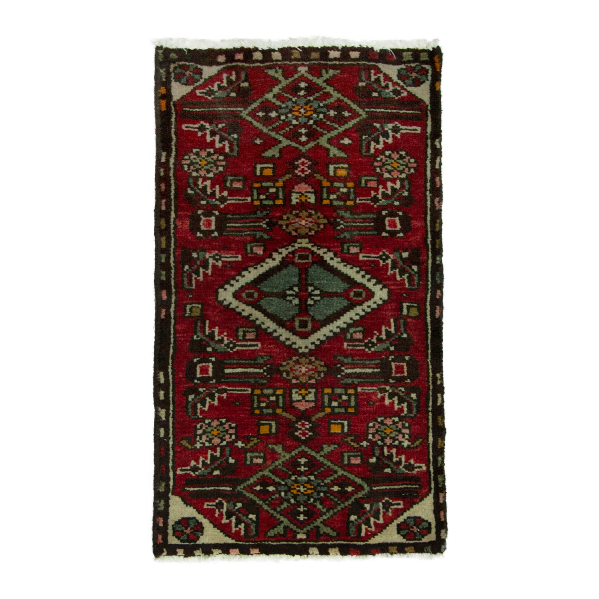 Persian Hamedan accent rug in deep red and dark brown, 1'5" x 2'9"