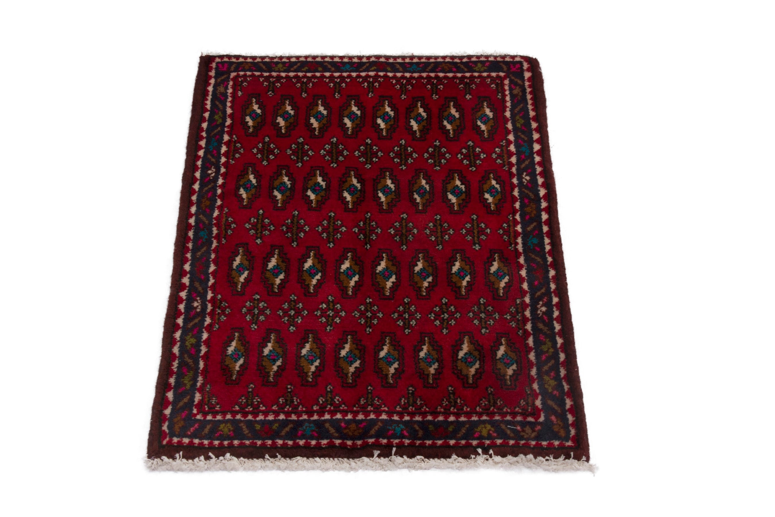 Persian Torkaman accent rug in burgundy and gold, view 2 of 7