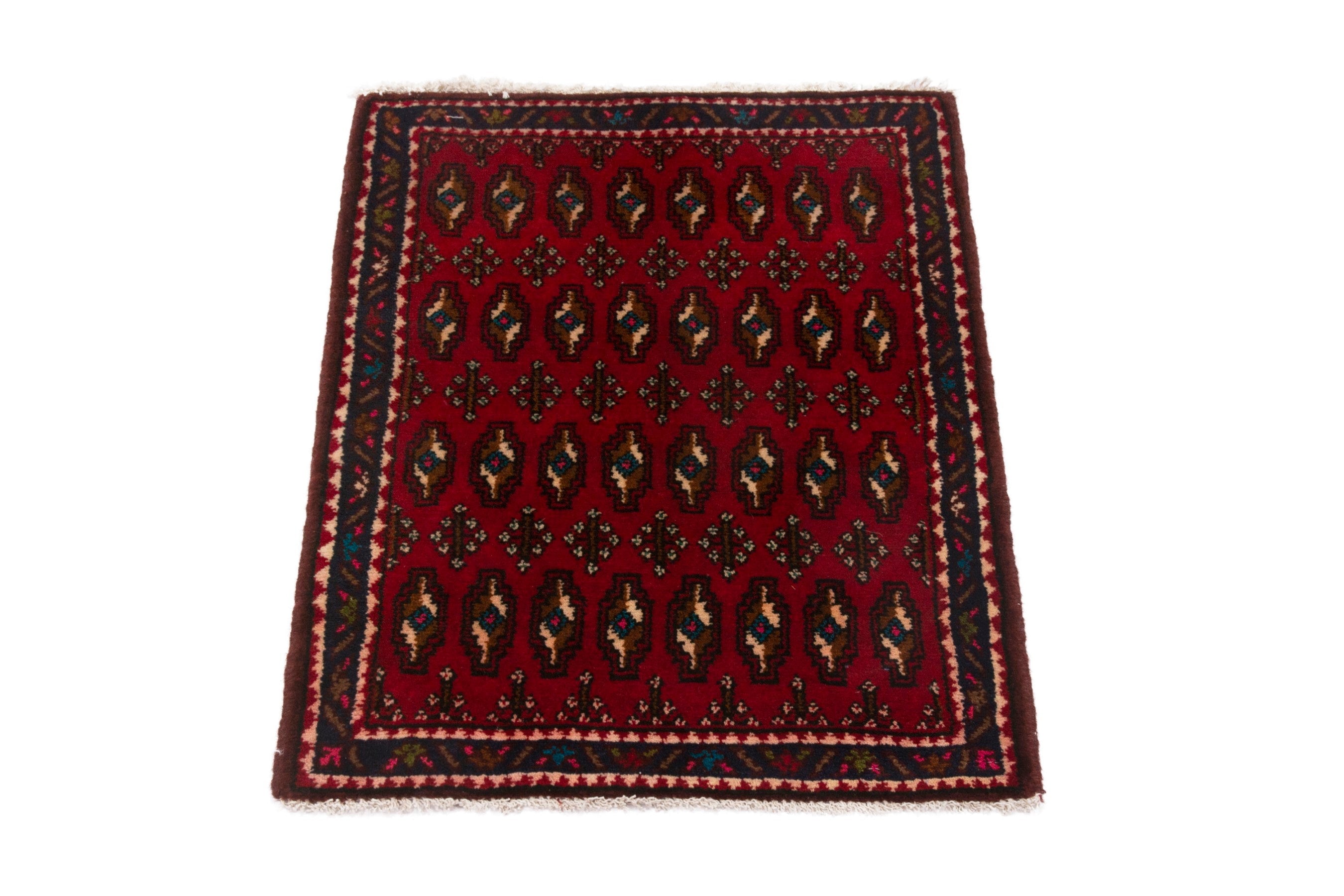 Persian Torkaman accent rug in burgundy and gold, view 3 of 7