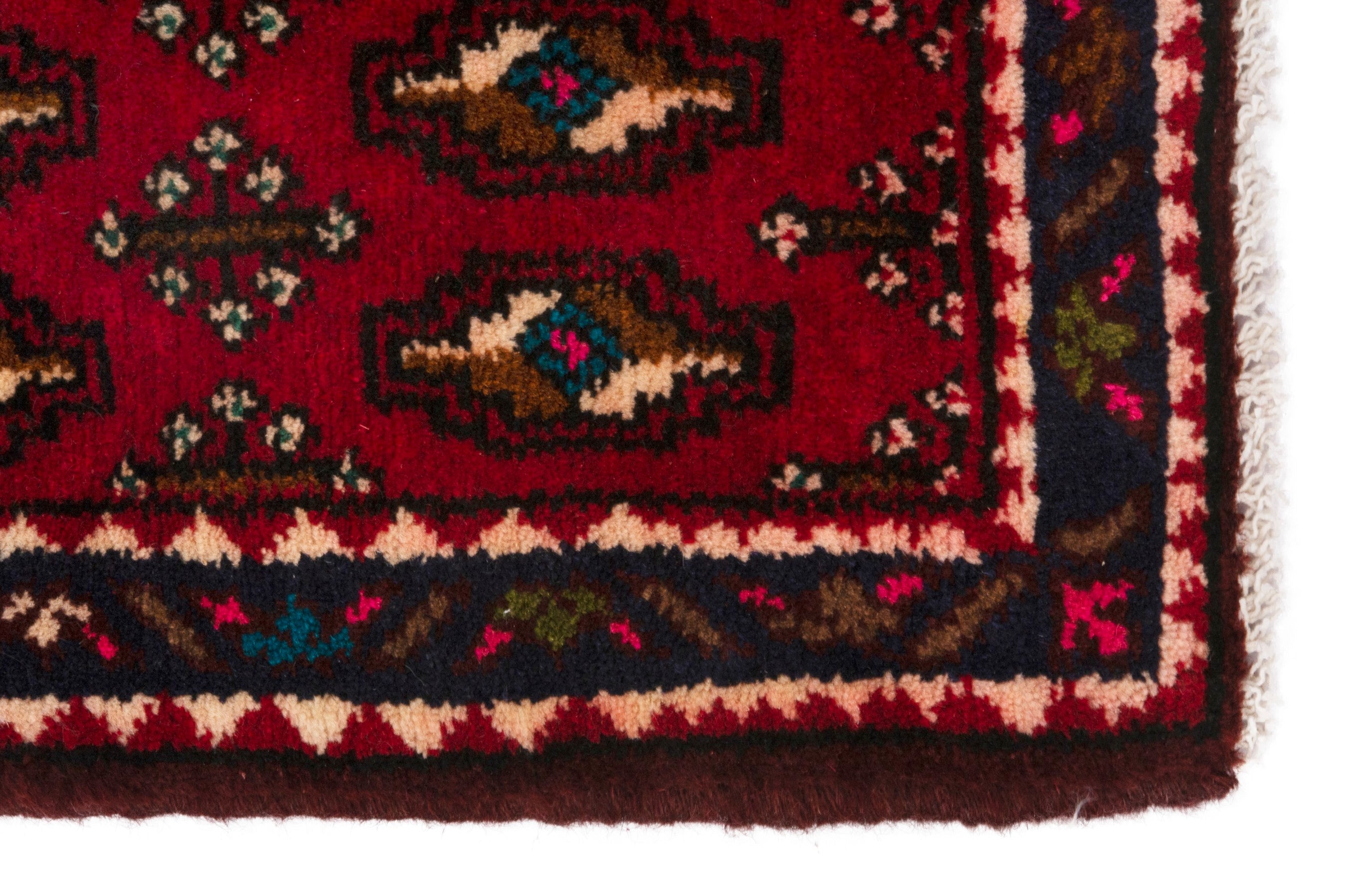 Persian Torkaman accent rug in burgundy and gold, view 4 of 7