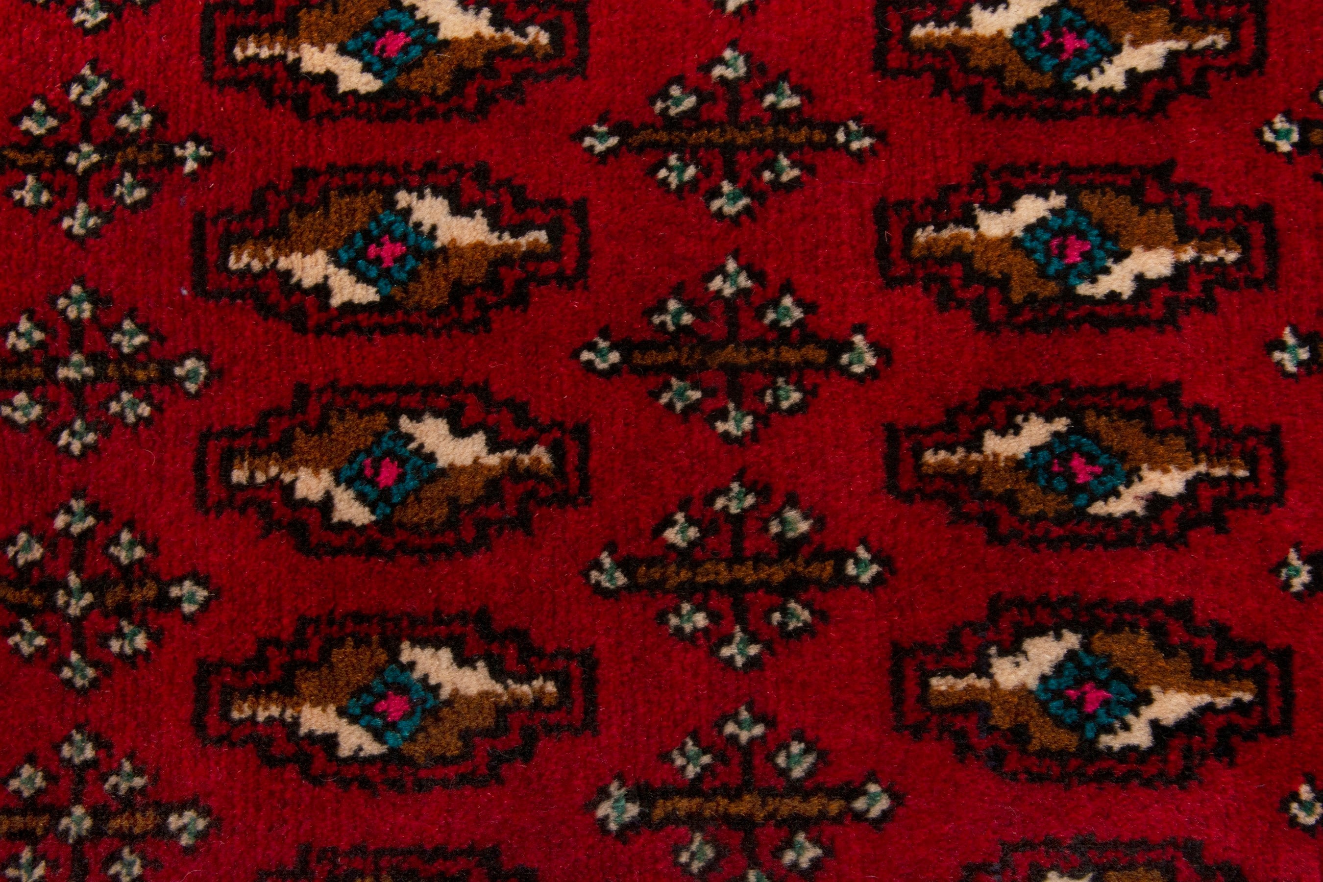 Persian Torkaman accent rug in burgundy and gold, view 6 of 7