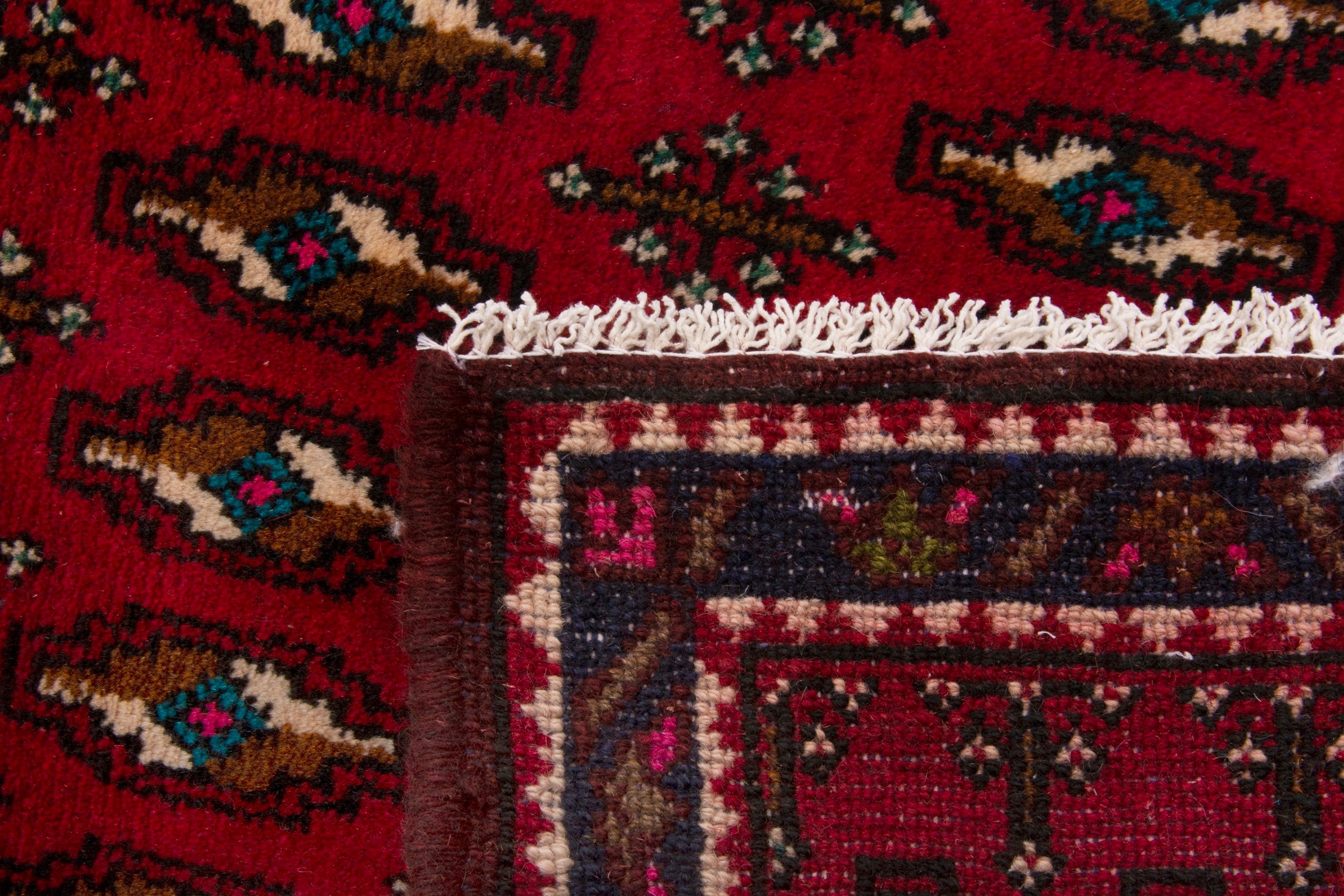 Persian Torkaman accent rug in burgundy and gold, view 7 of 7