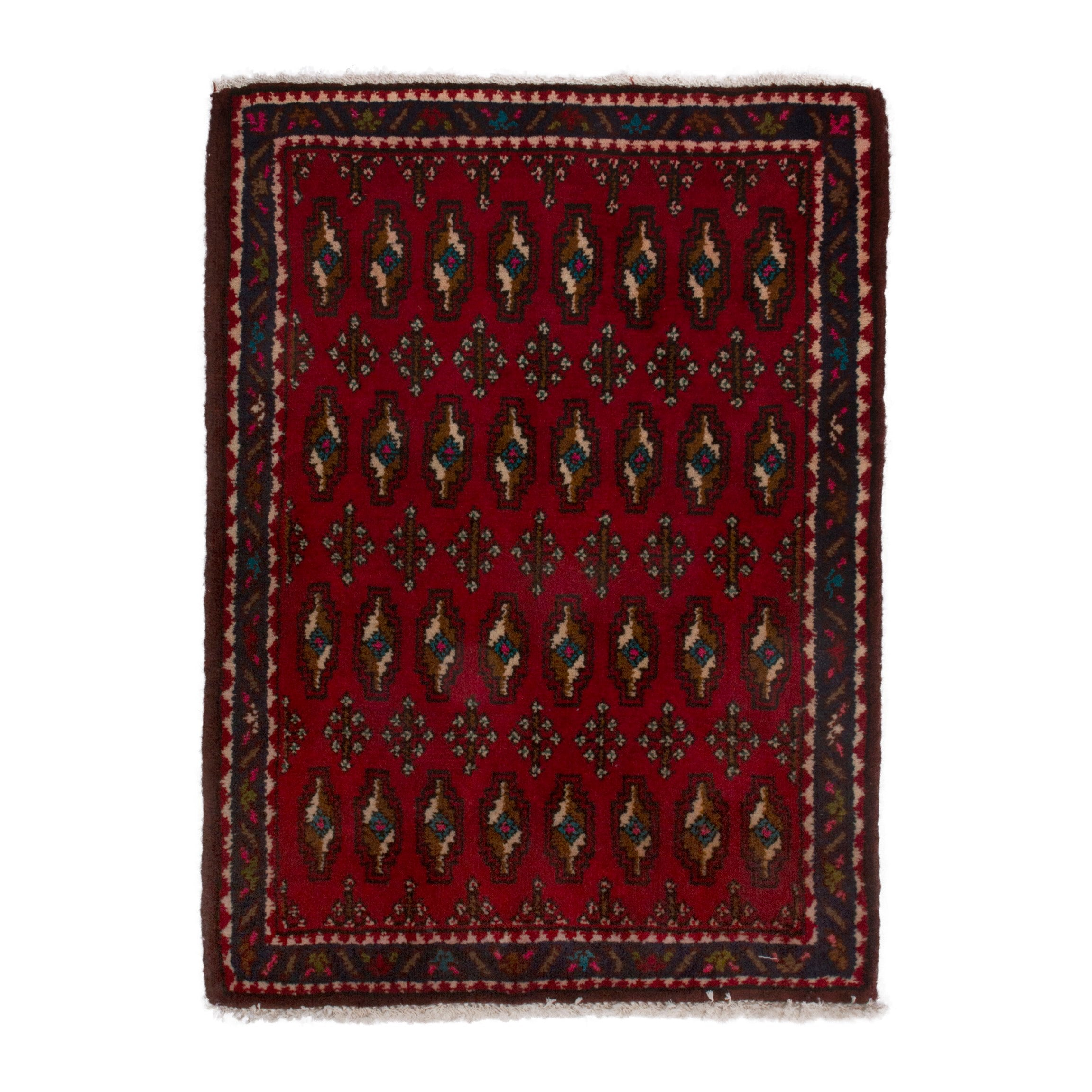 Persian Torkaman accent rug in burgundy and gold, 2' x 2'7"