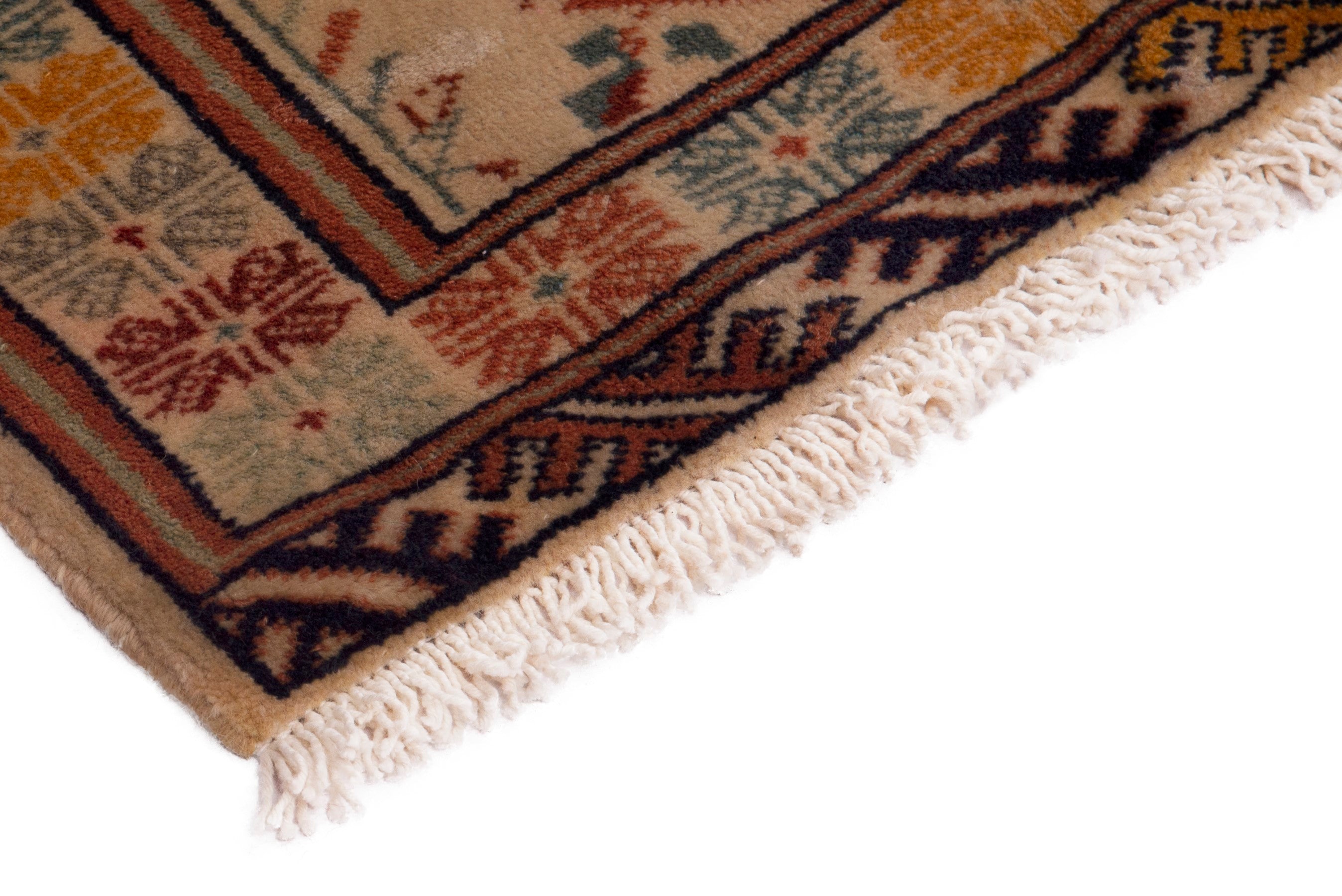 Persian Torkaman accent rug in cream and deep red, view 5 of 7