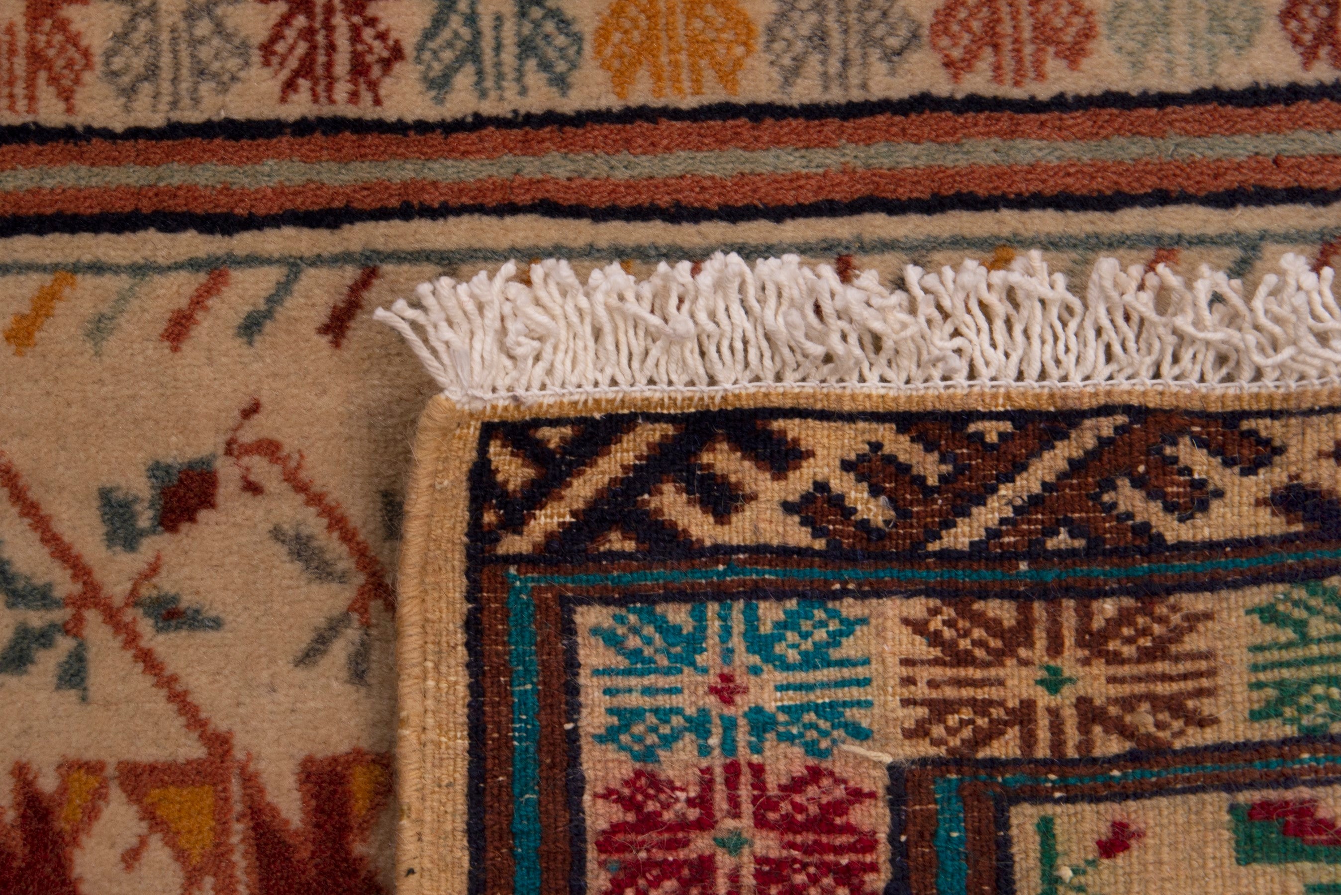 Persian Torkaman accent rug in cream and deep red, view 7 of 7